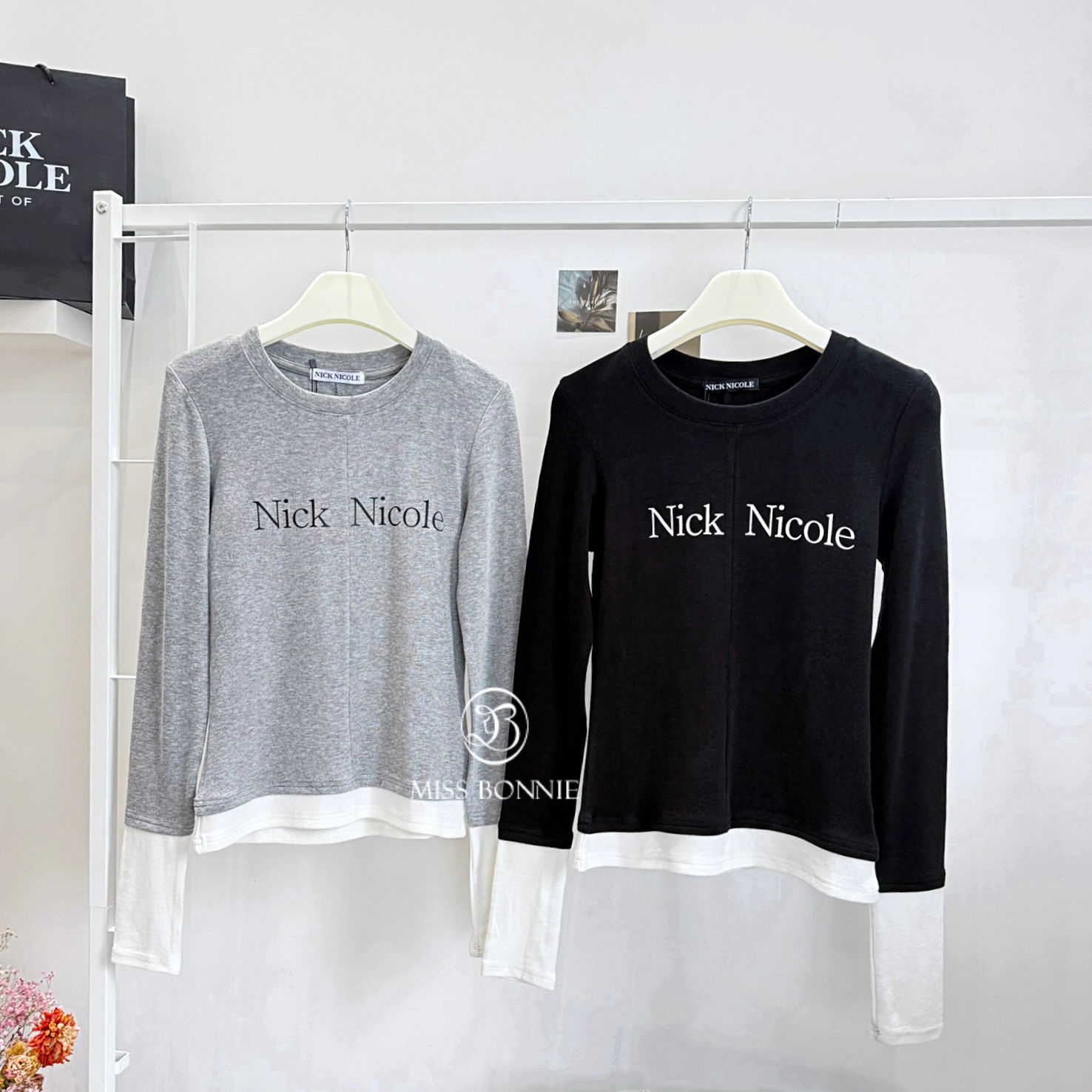 Nick Nicole假兩件長袖上衣(共4色)