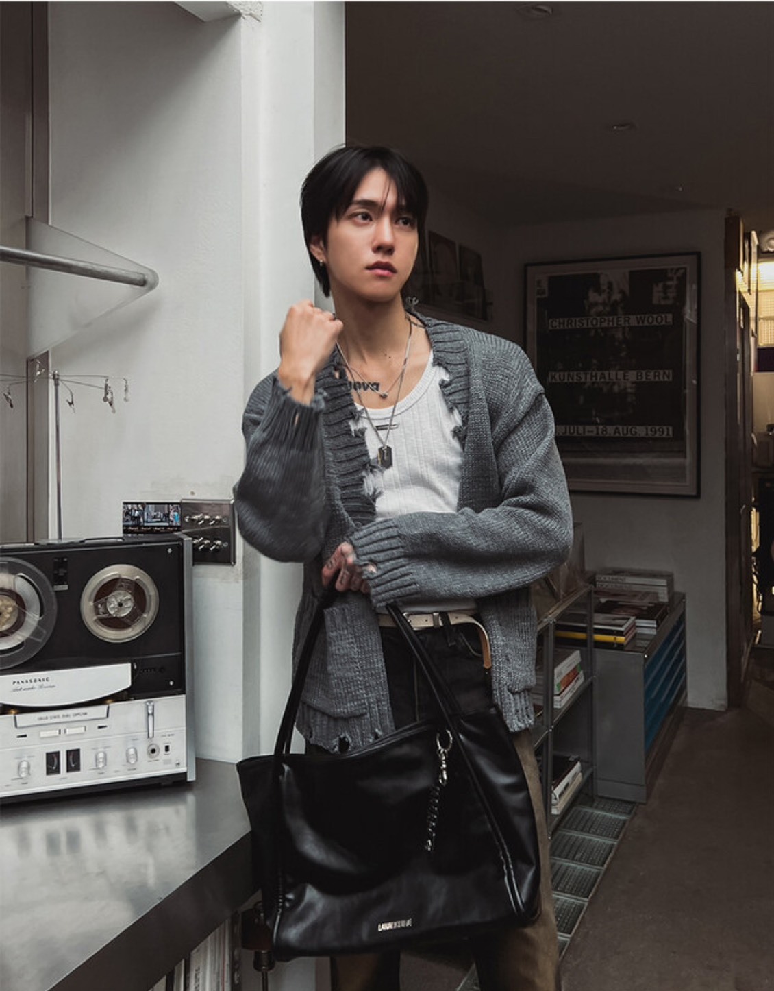 破壞針織開襟外套