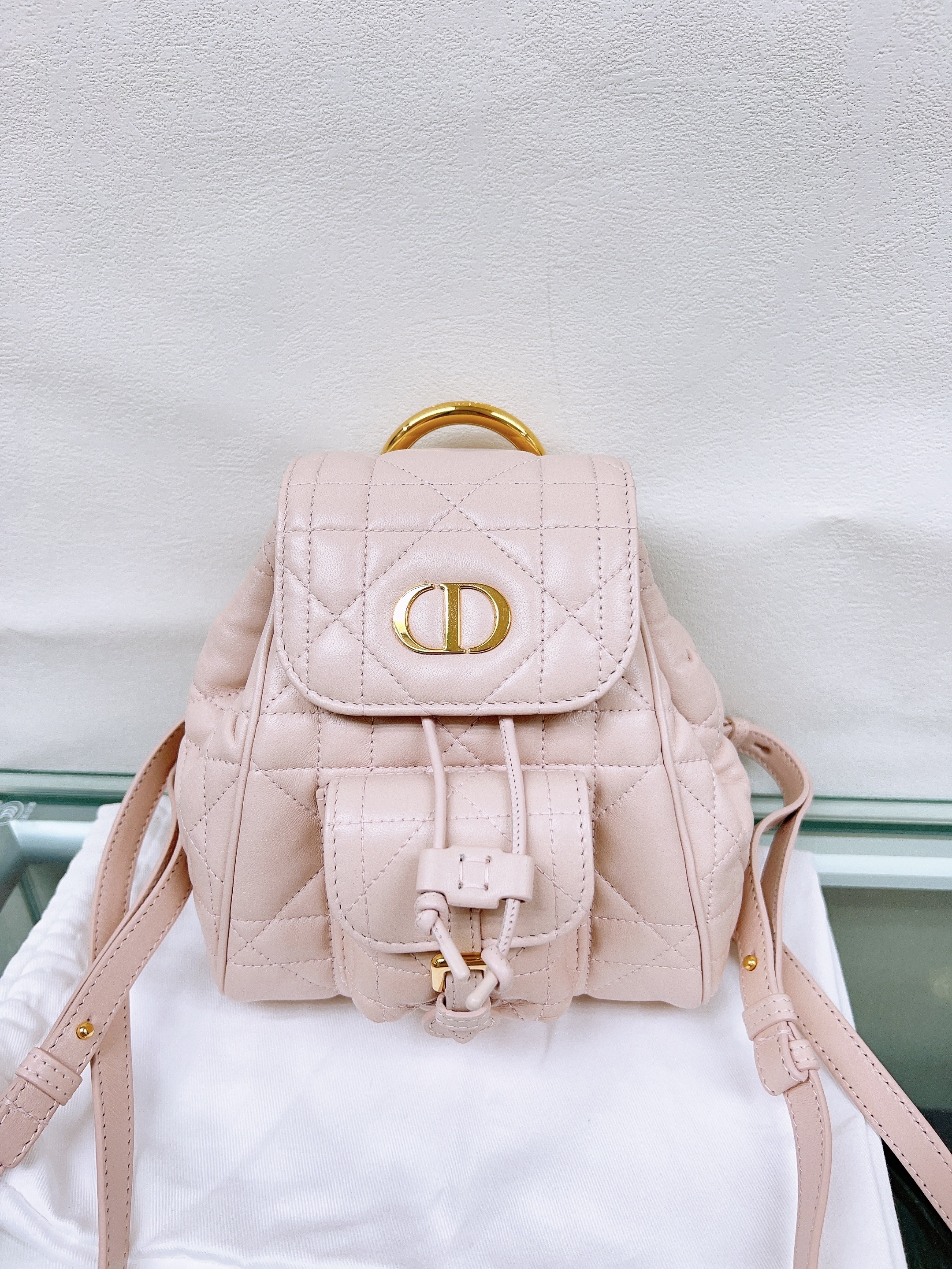 Dior caro backpack small pink