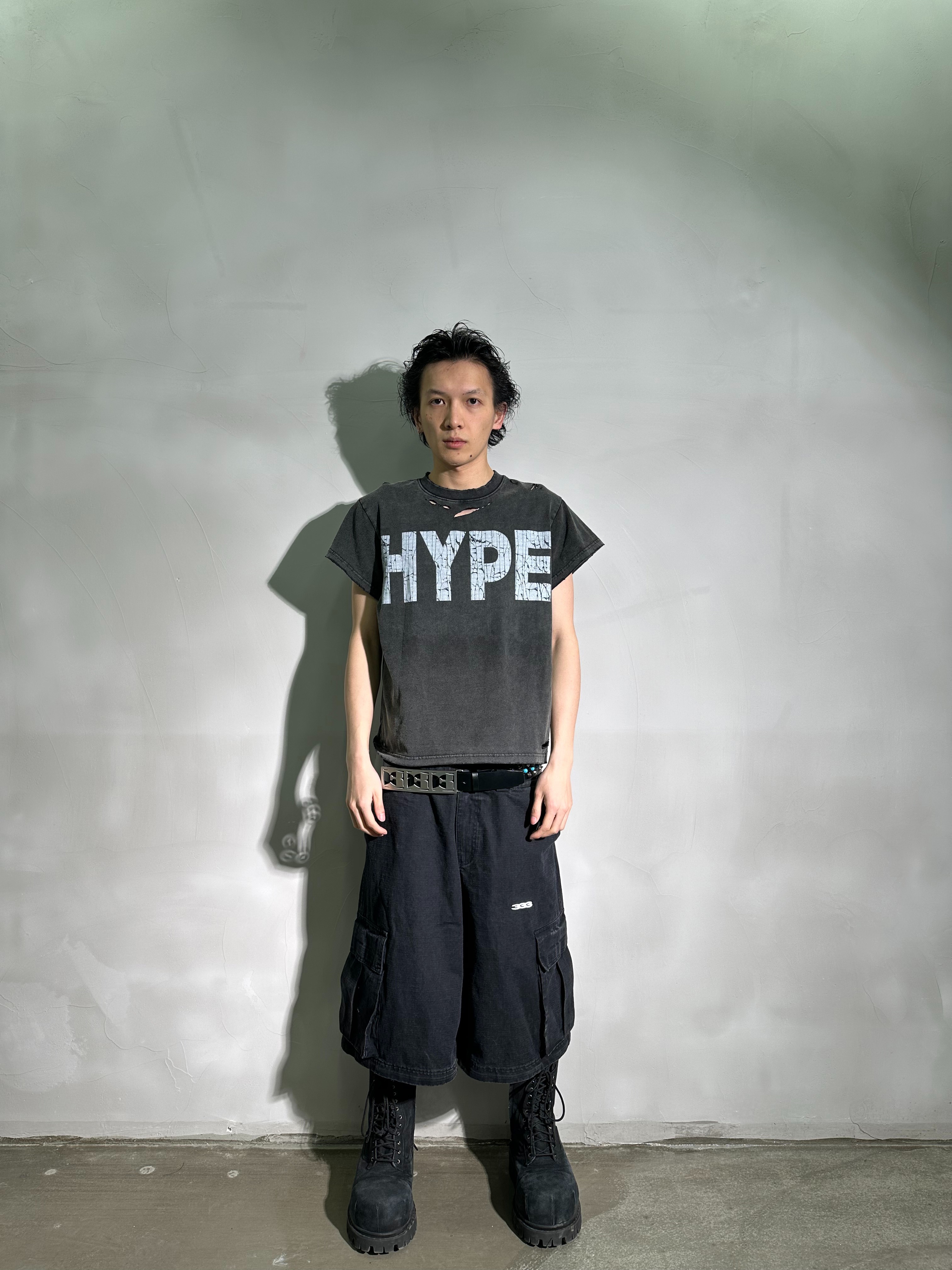 PCCVISION 3MAN0N HYPE printed washed distressed short-sleeved T-shirt