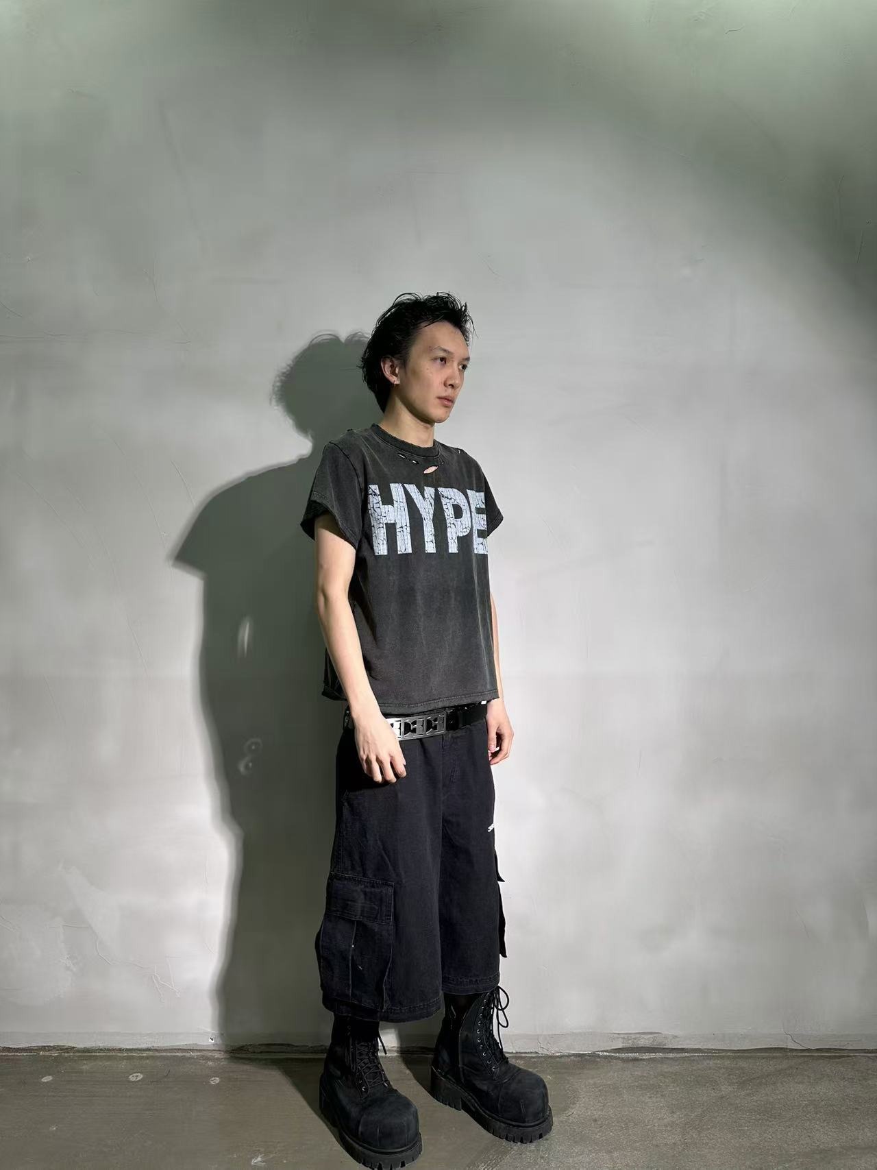 PCCVISION 3MAN0N HYPE printed washed distressed short-sleeved T-shirt