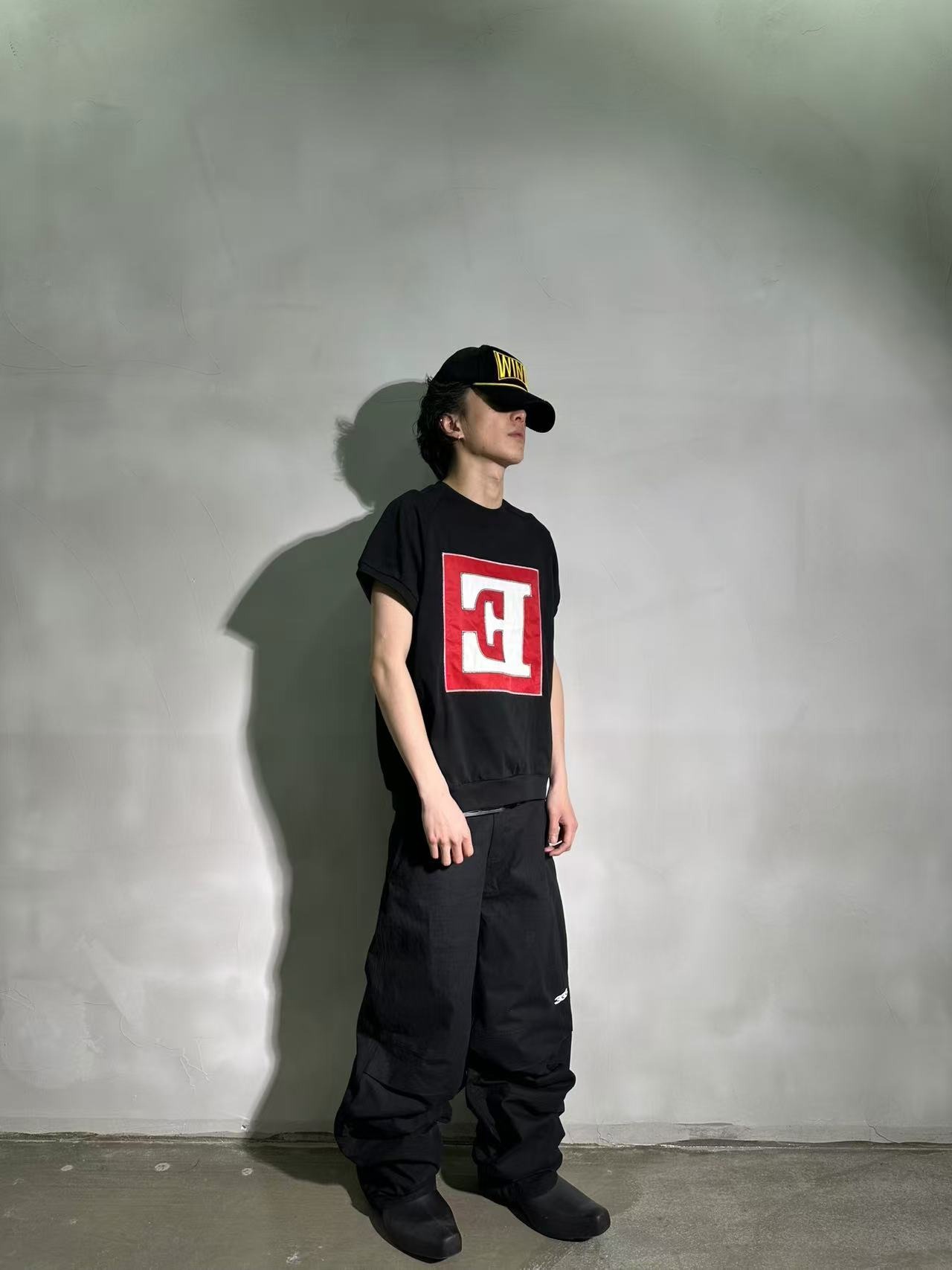 PCCVISION 3MAN0N Big E patch raglan short-sleeved T-shirt