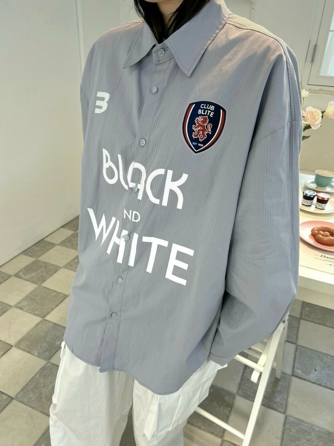 英文字直間長袖恤衫 S2314