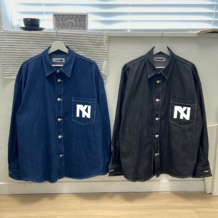 英文字牛仔長袖恤衫 S2315