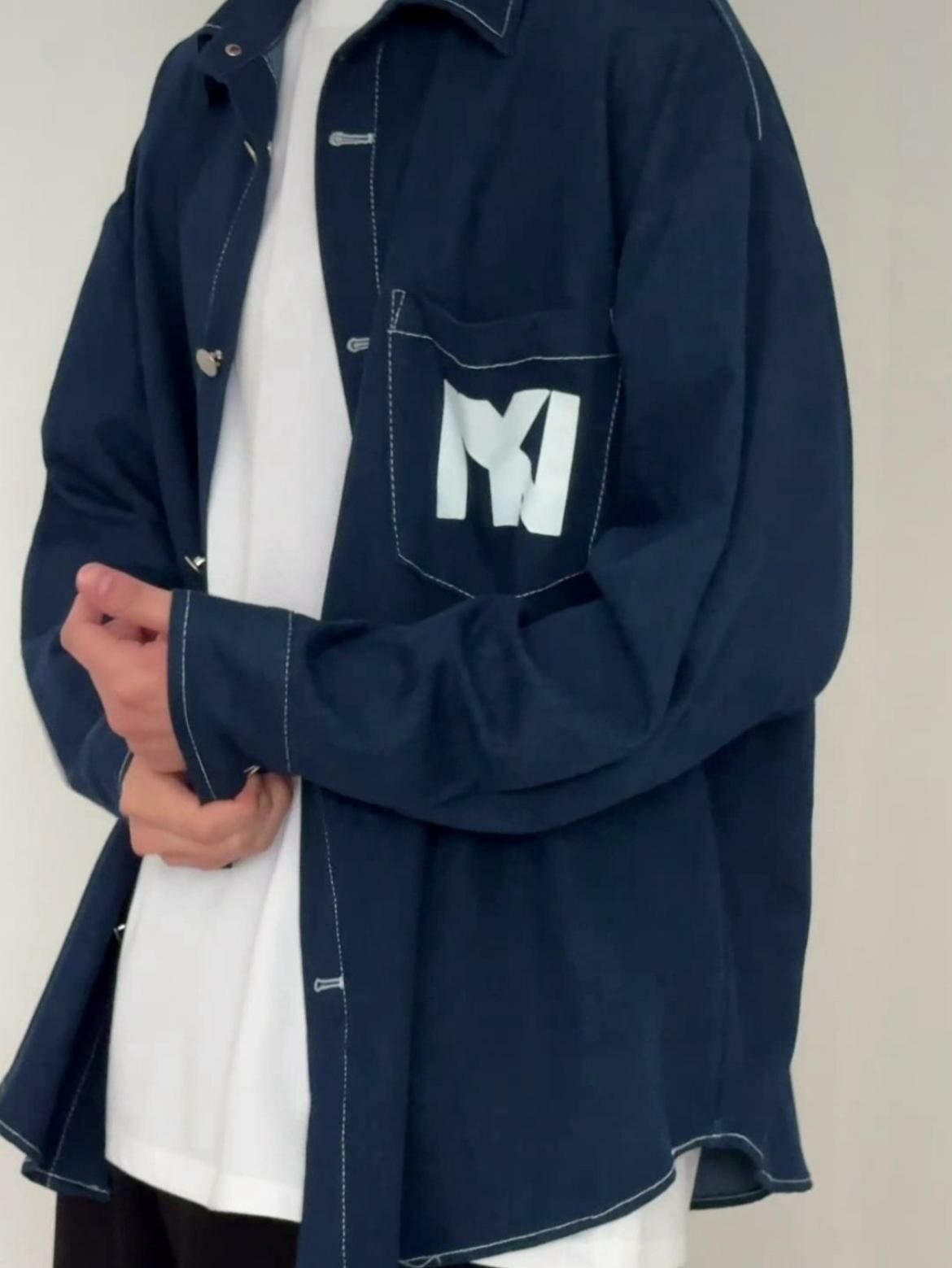 英文字牛仔長袖恤衫 S2315