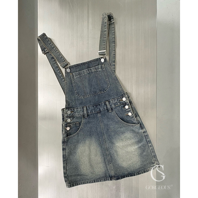 A102 現貨「復古刷牛仔吊帶裙」