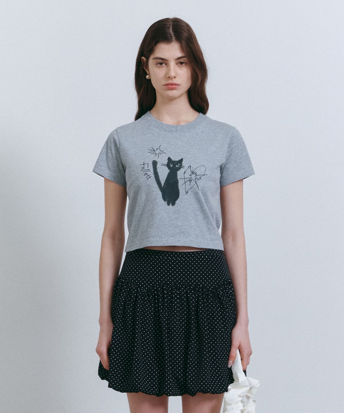 FALLETT) NIGHT NERO CROP SHORT SLEEVE MELANGE GRAY