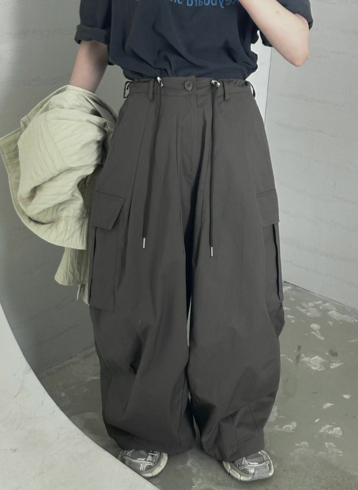 淨色可束腳工裝鬆身褲 Hestory-064P