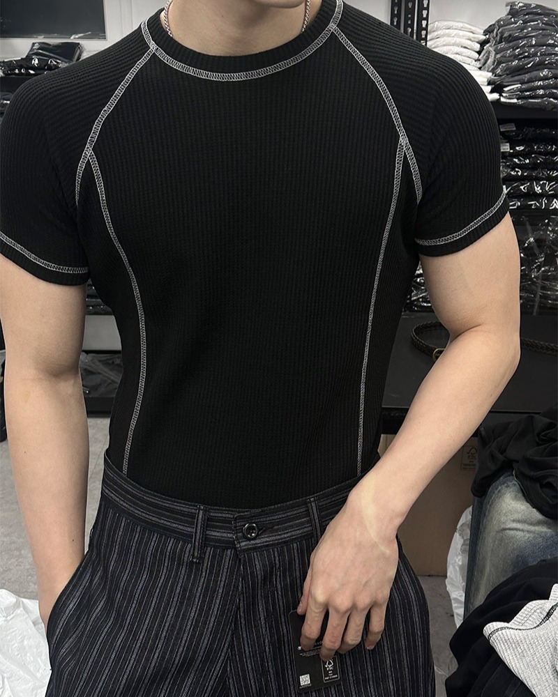 華夫格縫線短袖上衣