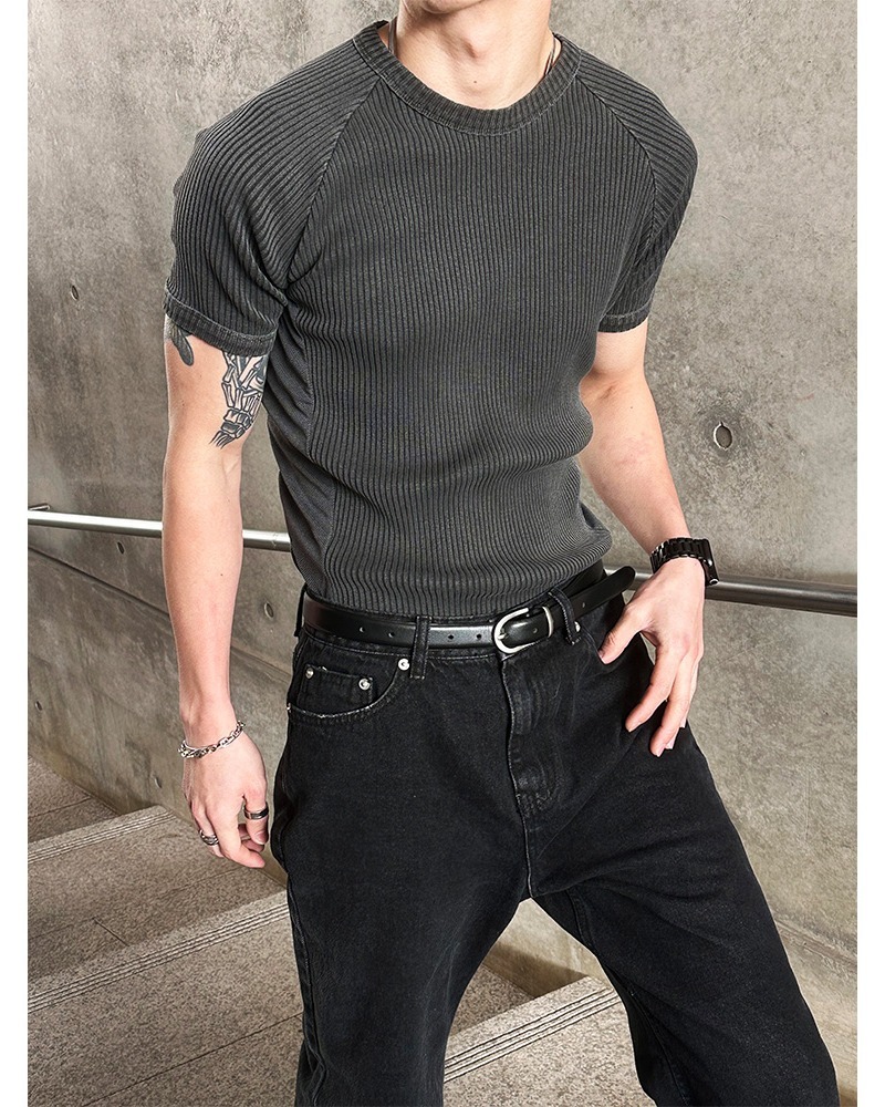 拼色網眼顏料羅紋短袖T恤