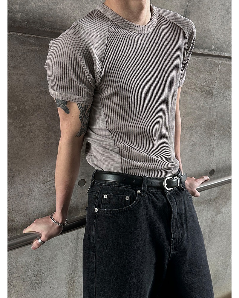 拼色網眼顏料羅紋短袖T恤