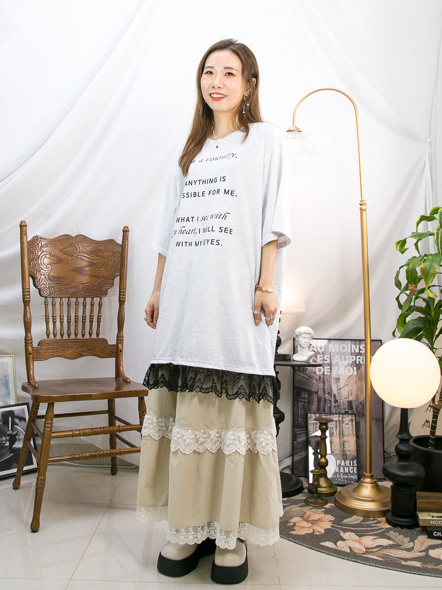 【5折起 Summer Sale】下擺LACE．英文字PRINT．COTTON料OPS【不設退換】【因SUMMER SALE訂單較多，需要7-10個工作天才安排出貨】