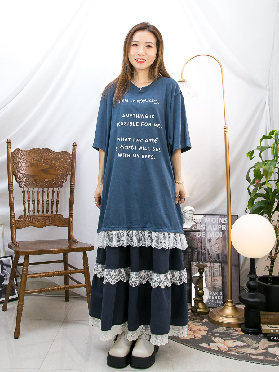 【5折起 Summer Sale】下擺LACE．英文字PRINT．COTTON料OPS【不設退換】【因SUMMER SALE訂單較多，需要7-10個工作天才安排出貨】