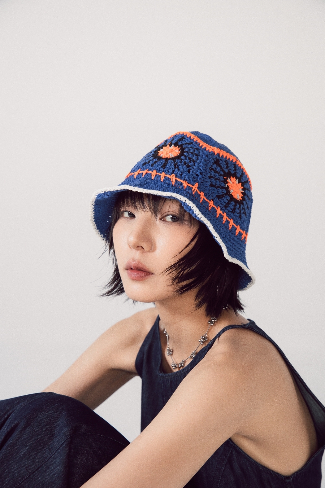 毛線圖騰漁夫帽-藍