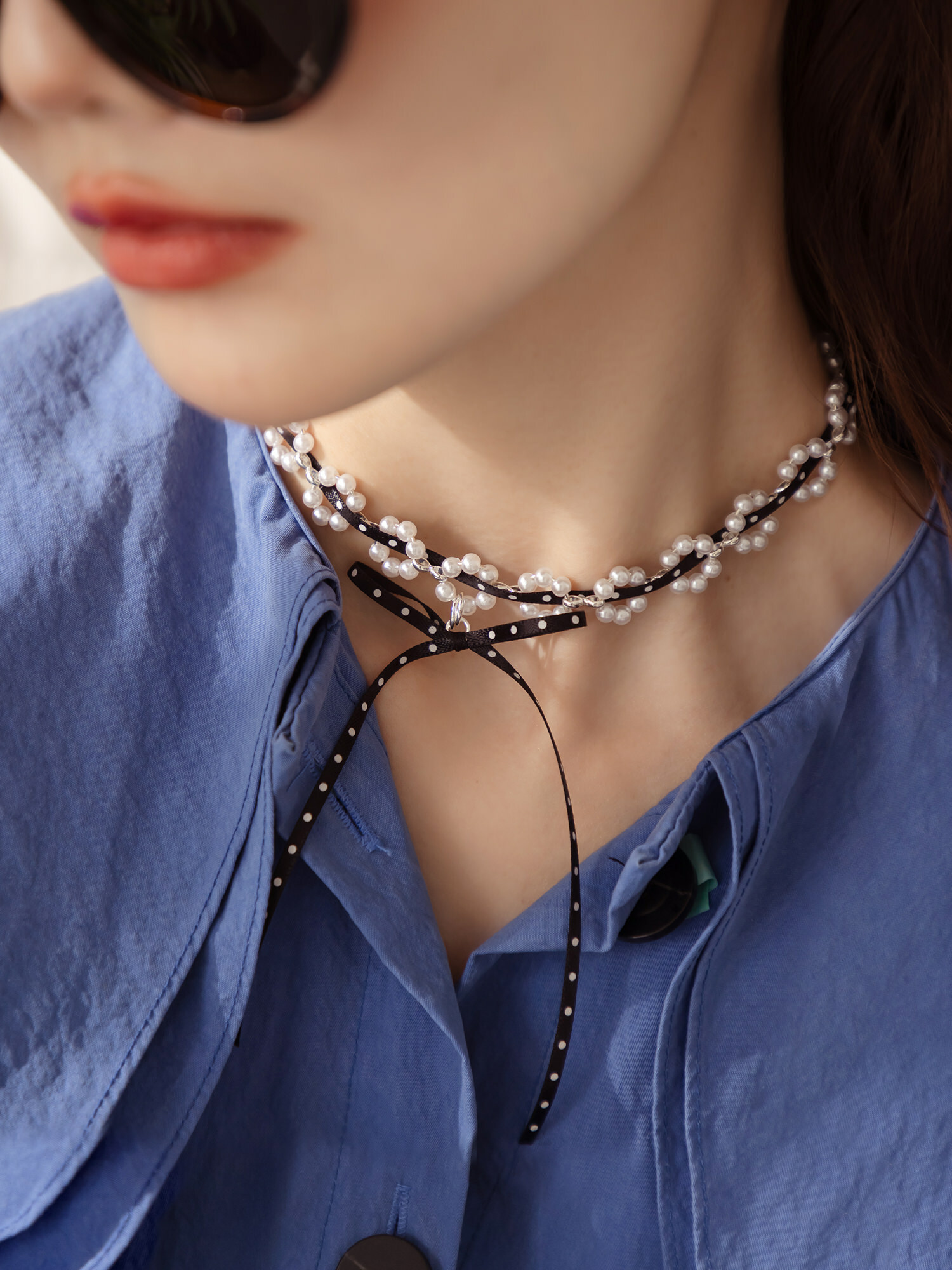 屬貓的莉莉。MUCHAT手作14KGP珍珠點點蝶結項鍊