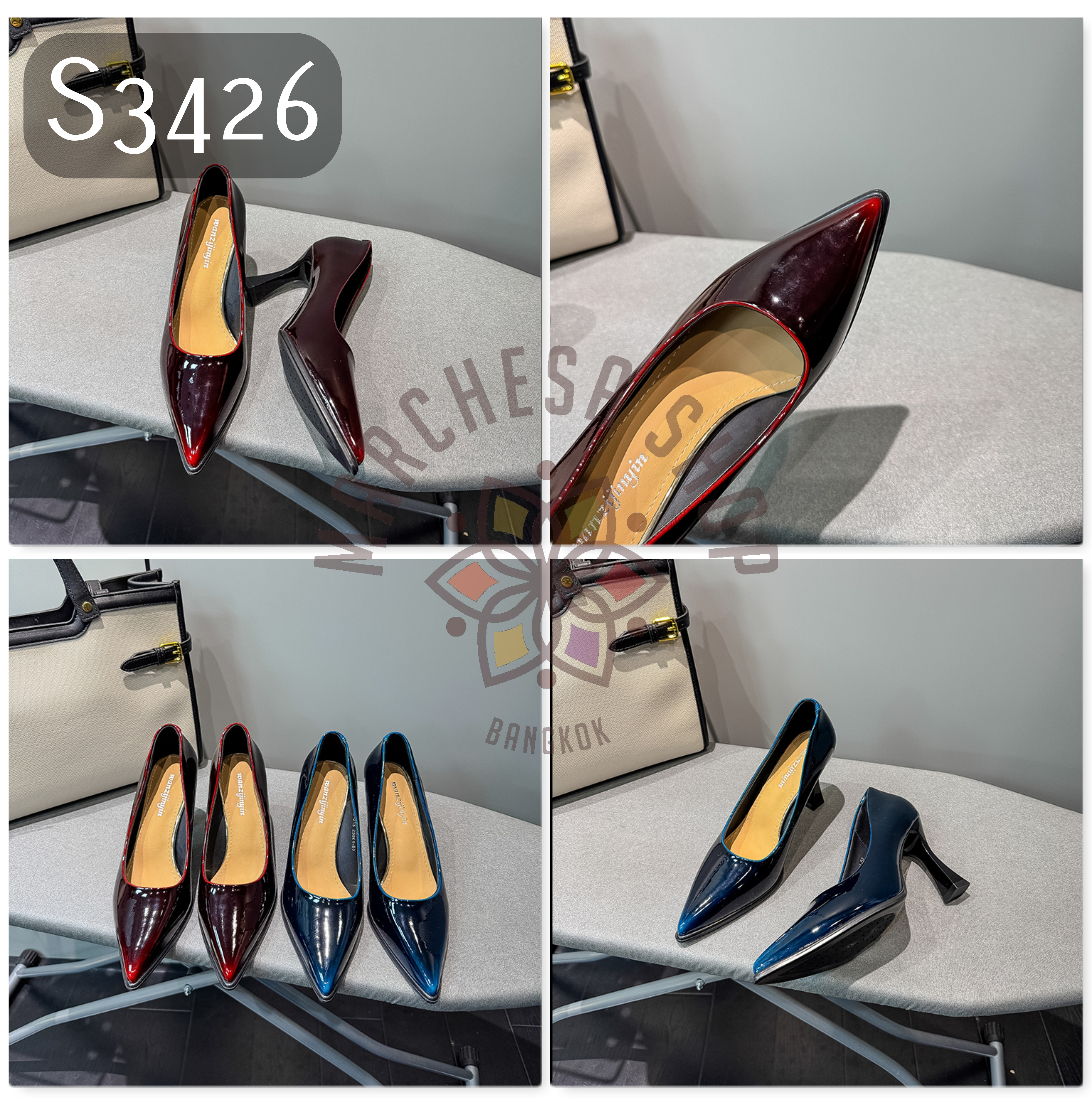 S3426 - 羊漆皮漸變尖頭高踭鞋