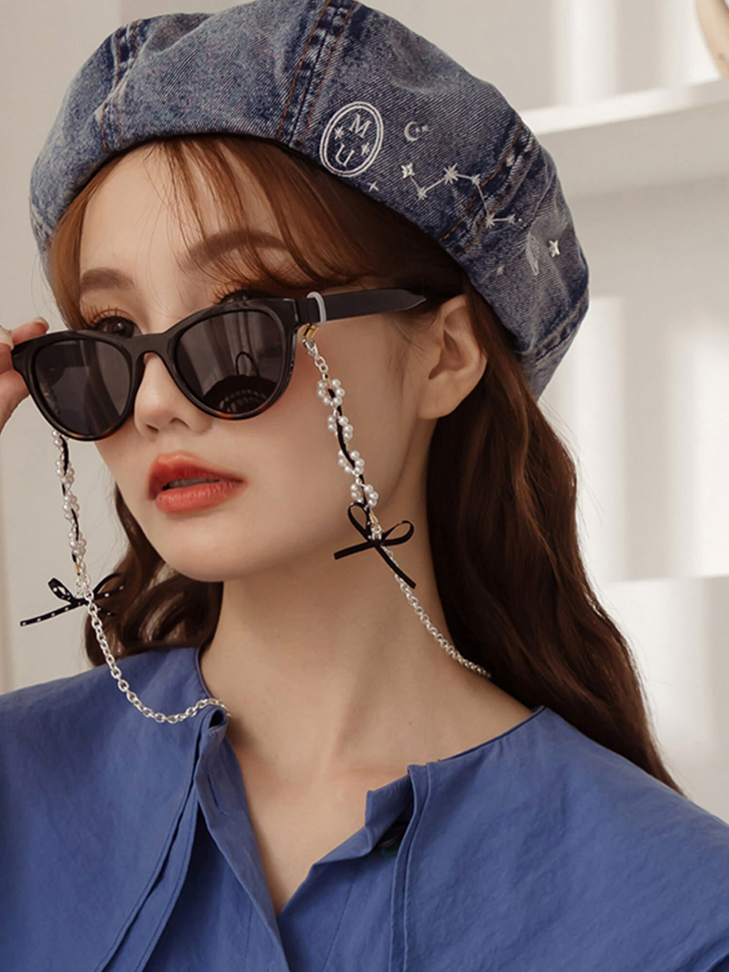 屬貓的莉莉。MUCHAT手作14KGP珍珠點點蝶結眼鏡鍊