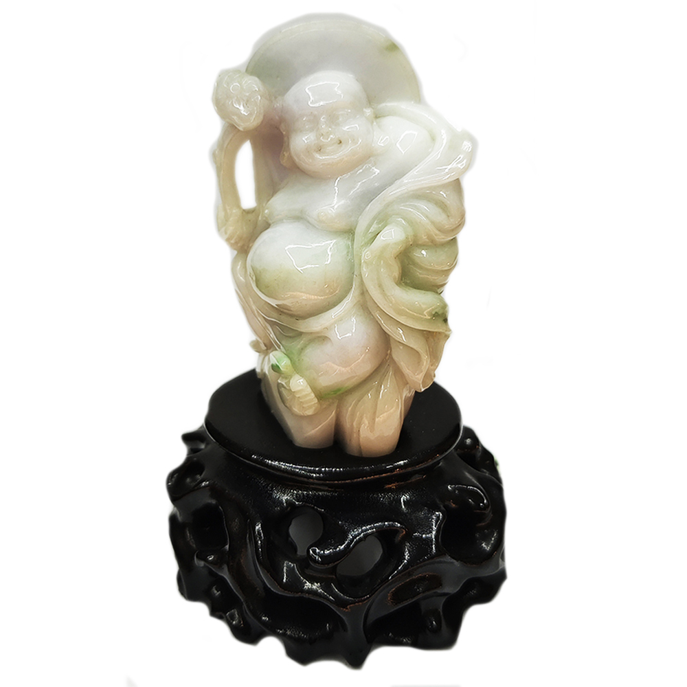 如意財神{紫羅蘭帶綠}玉擺件12公分【十方】117208