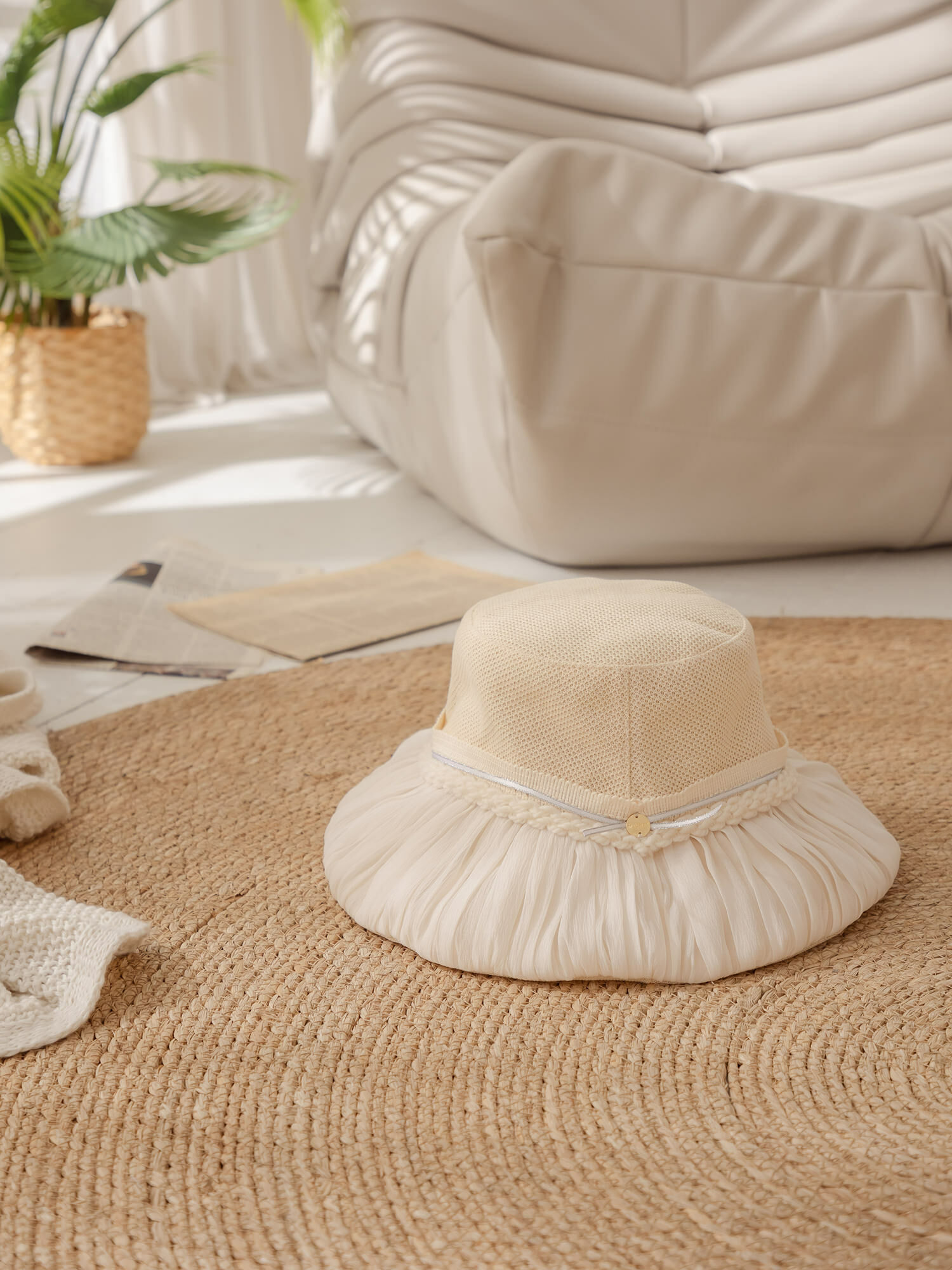 諾比安口曲。MUCHAT手作透紗麻花雪紡漁夫帽