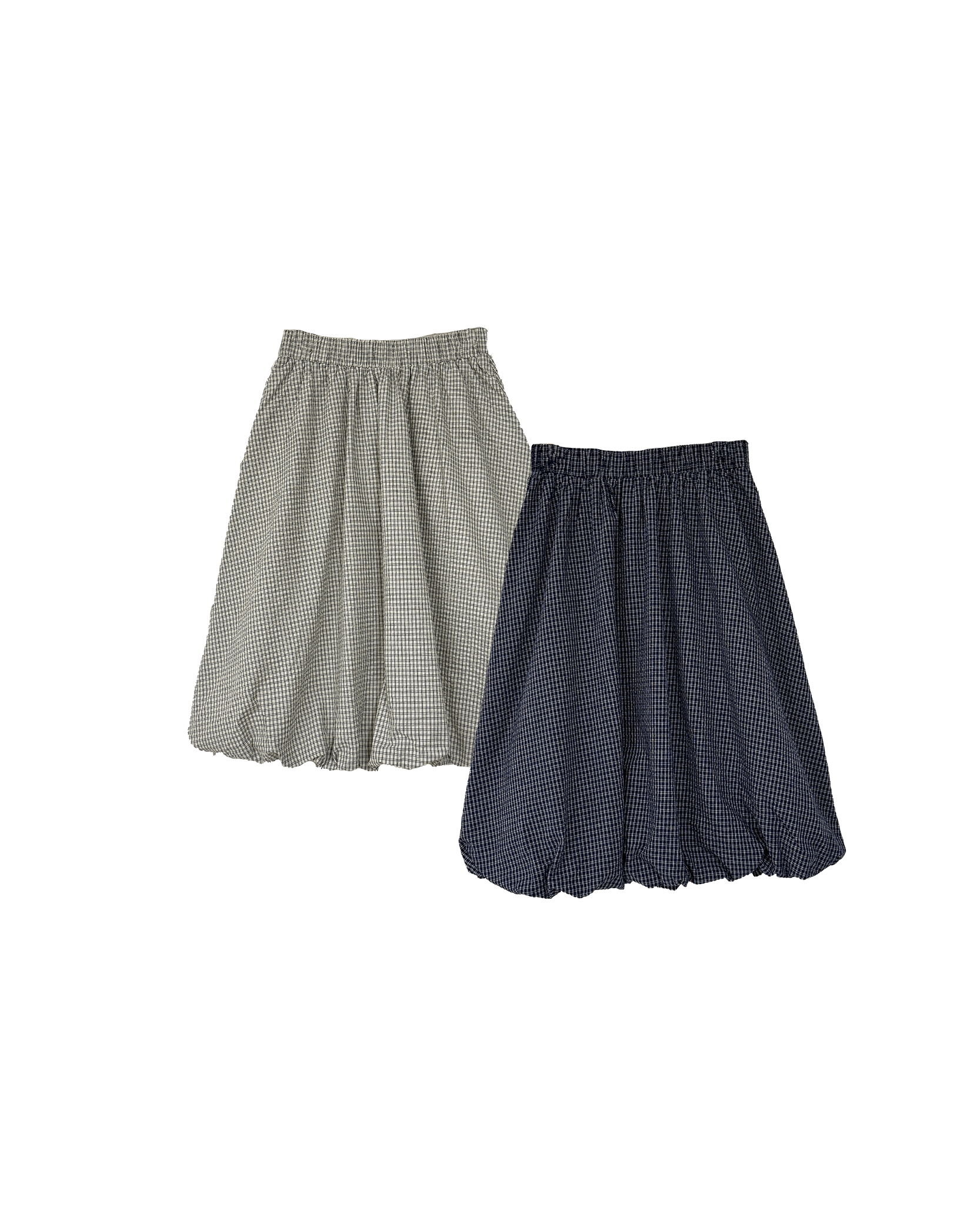 全橡筋小格泡泡及膝半裙