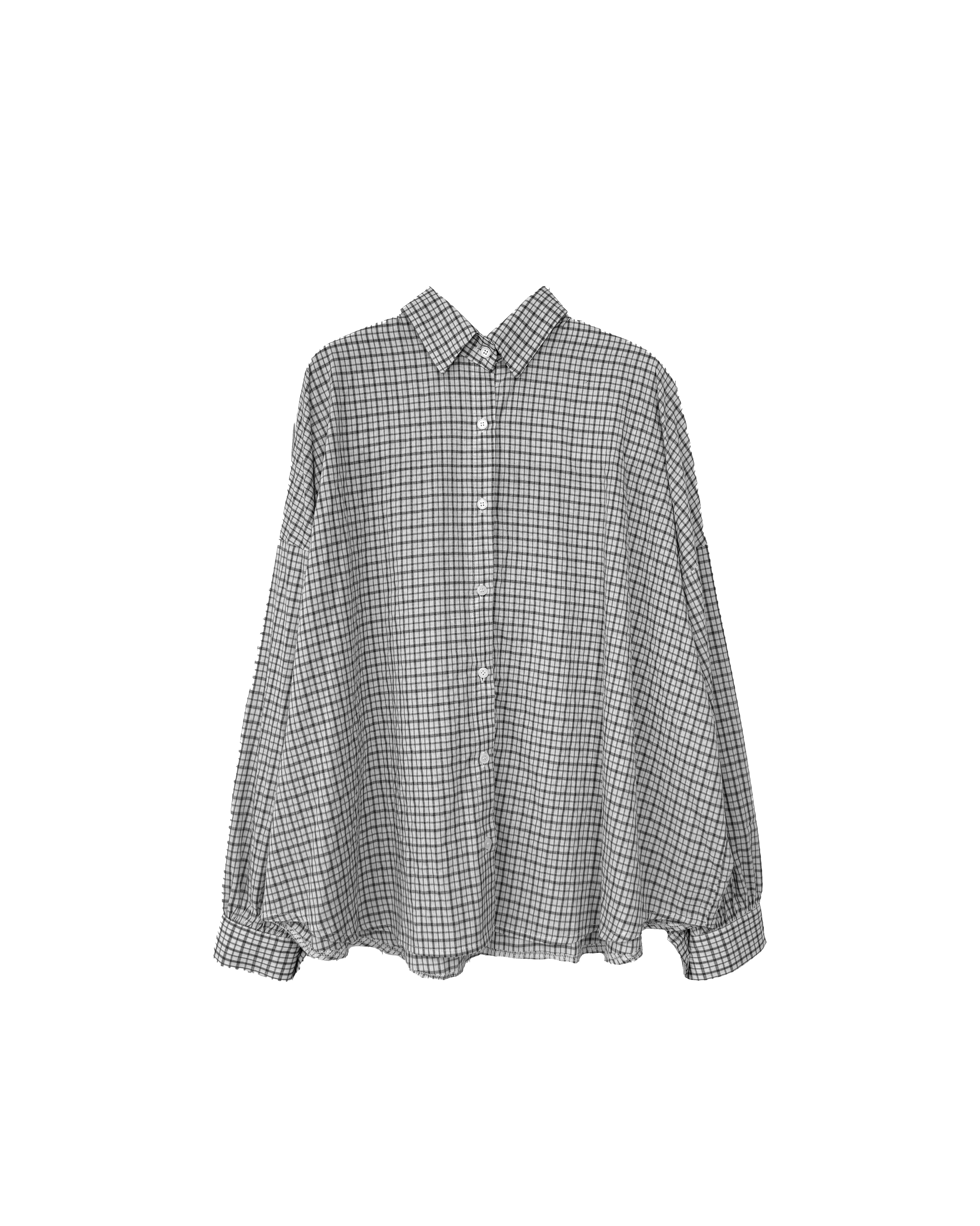 混色小格尖領薄恤衫