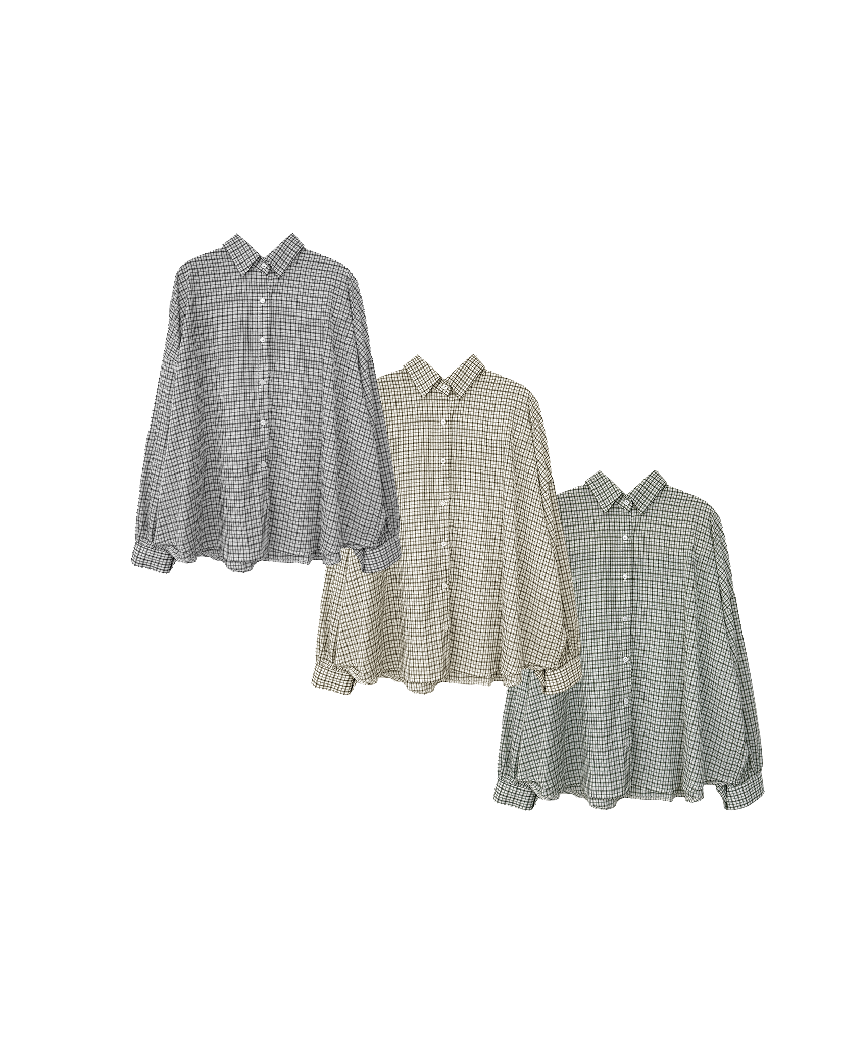 混色小格尖領薄恤衫