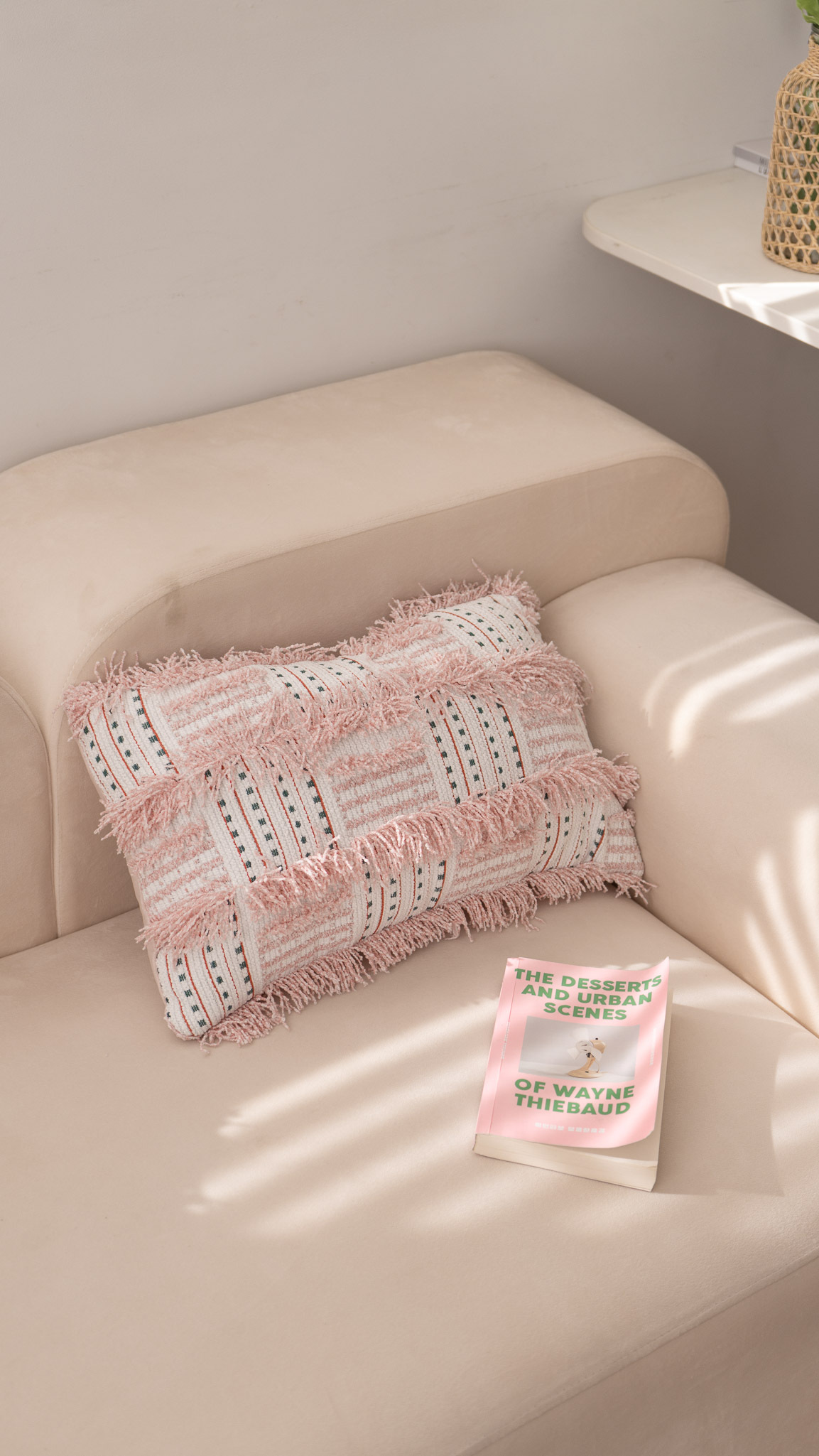 粉白色簇絨抱枕