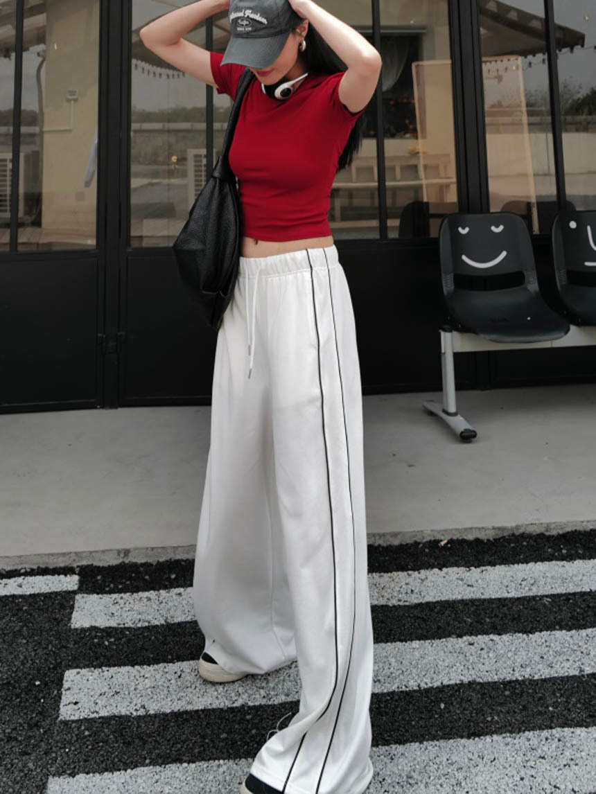 運動雙線條棉質寬褲*3色