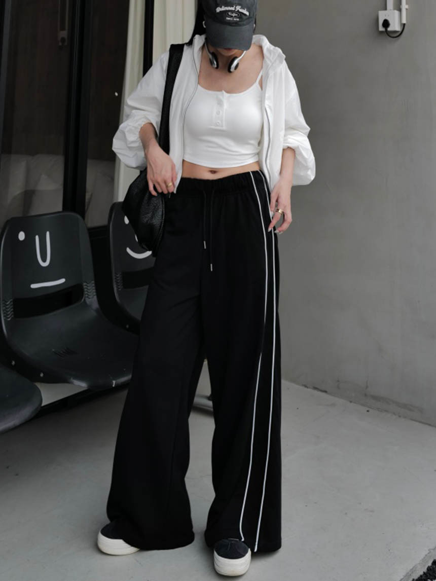 運動雙線條棉質寬褲*3色