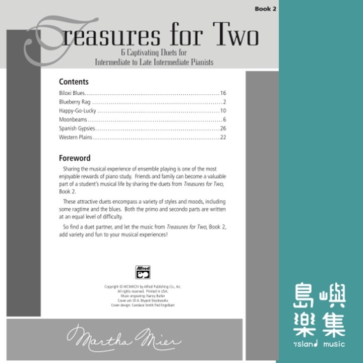 Treasures for Two, Book 2 Piano Duet (1 Piano, 4 Hands) Book