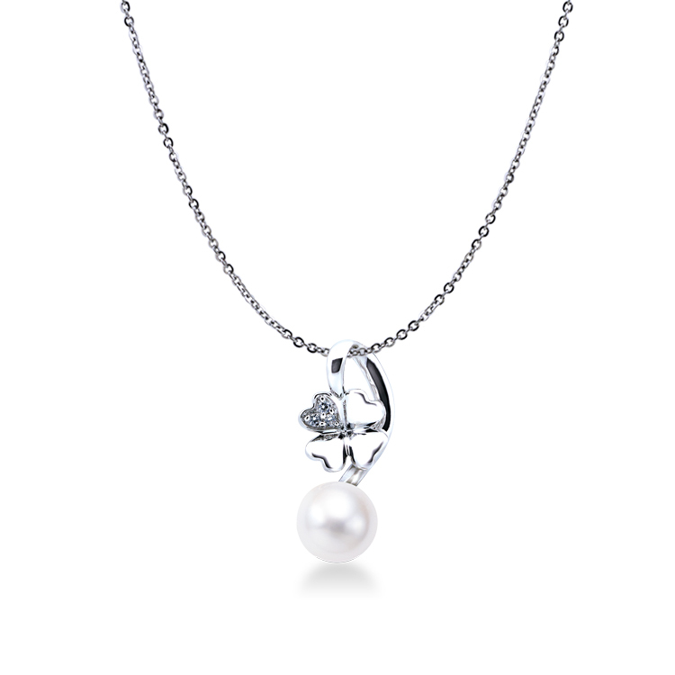 天然珍珠「幸運草」925純銀項墜+贈白鋼項鍊-PWSNP0021
