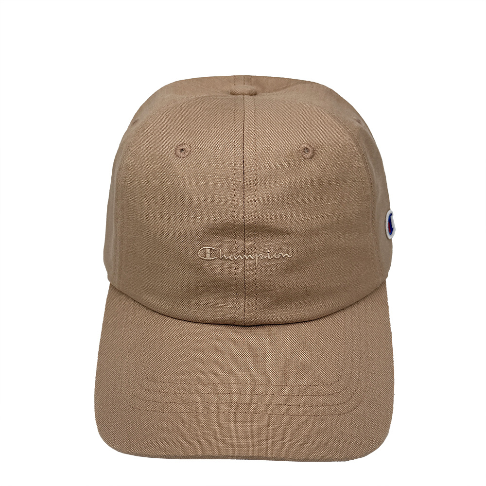 中性-日系 LOGO 刺繡 亞麻 棒球帽-摩卡色（181-0354-PINK）