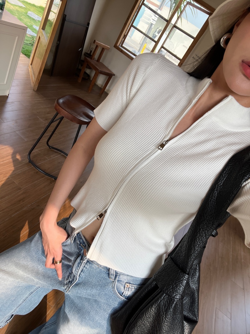 上下拉鏈坑紋針織上衣*5色