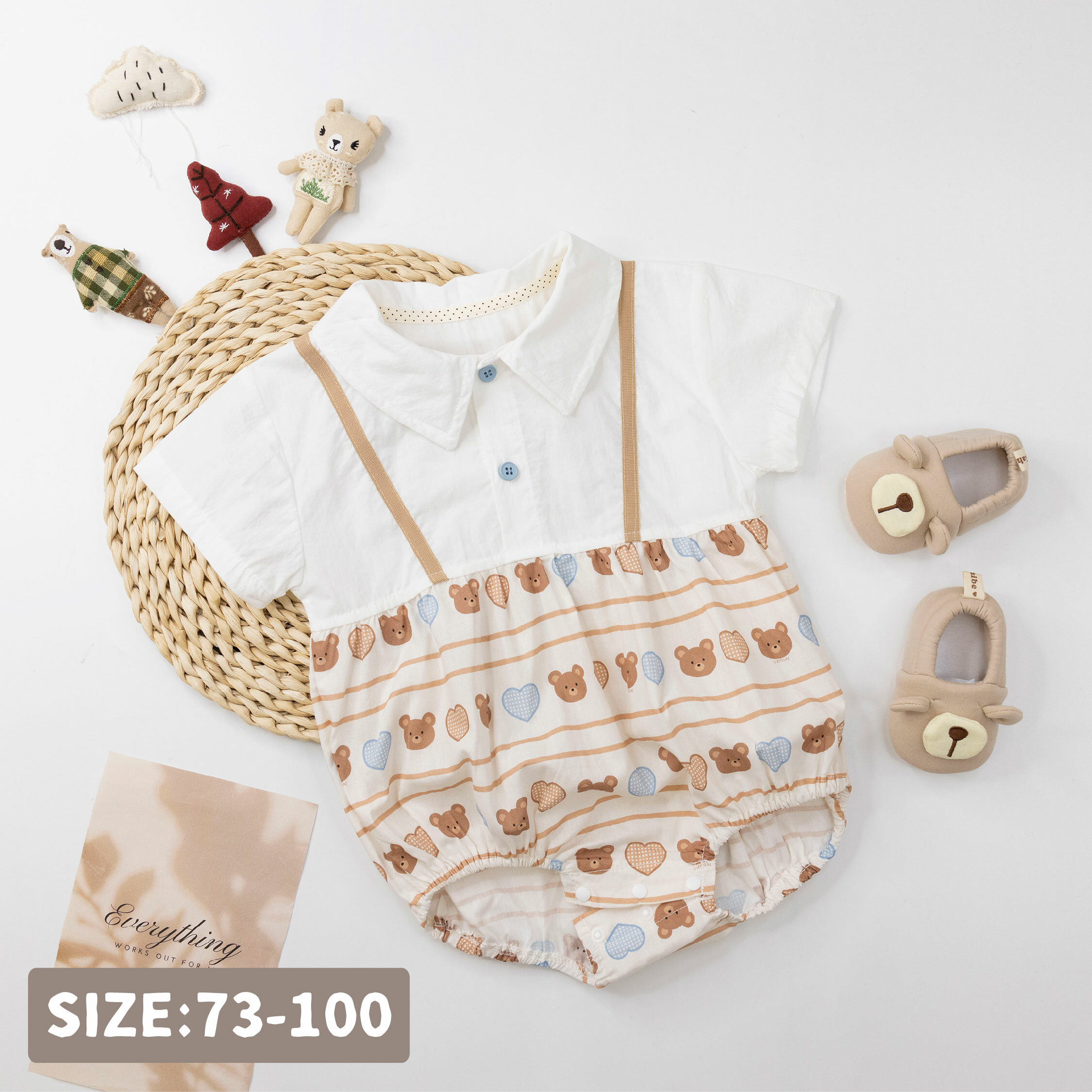 【JG0454】童趣愛心小熊舒適棉質包屁衣