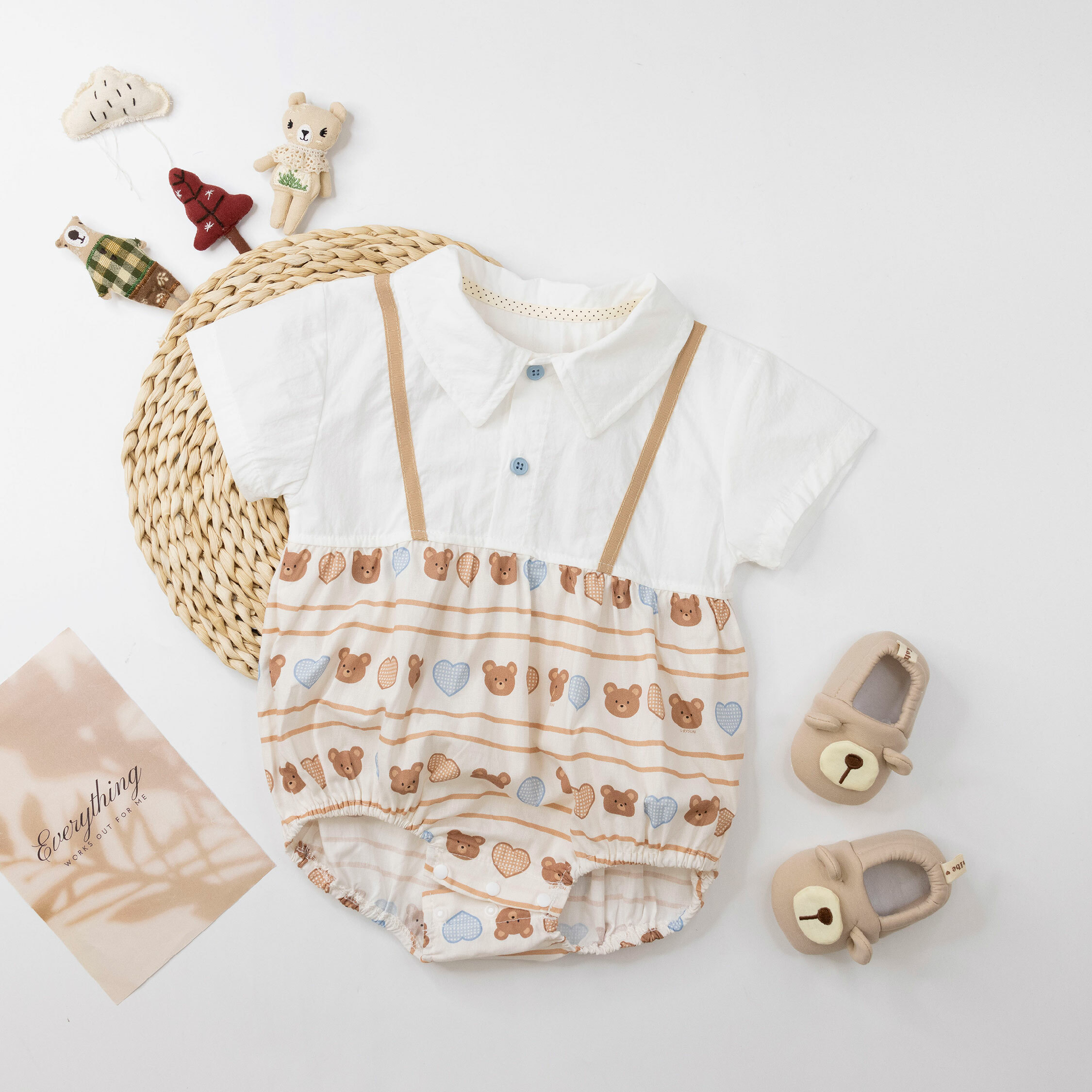 【JG0454】童趣愛心小熊舒適棉質包屁衣