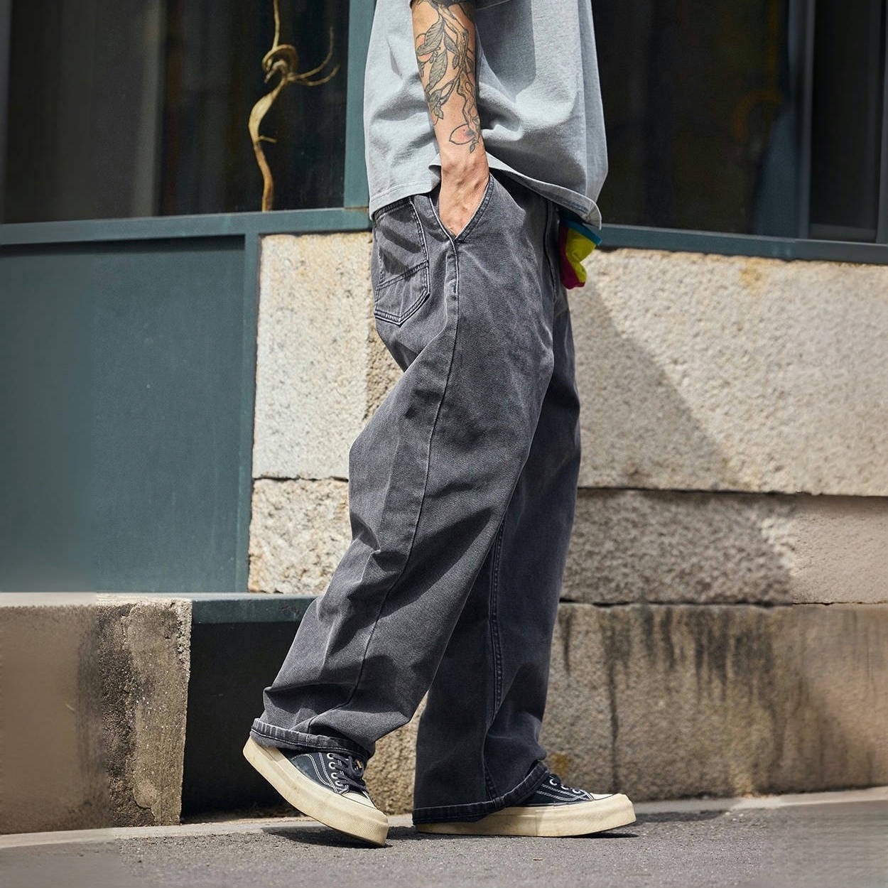 經典水洗彎刀廓形休閒長褲