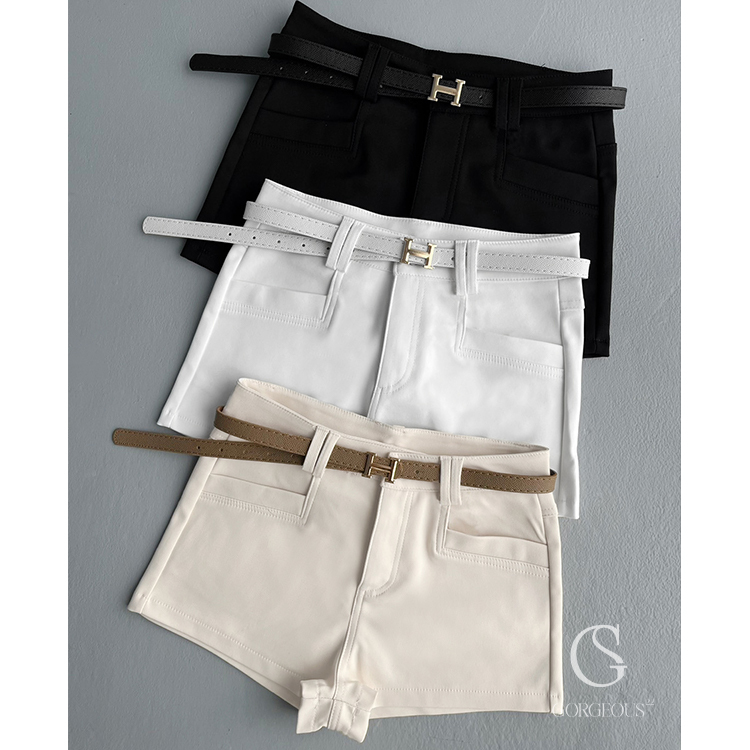 A172現貨「超彈三色短褲(附皮帶)」