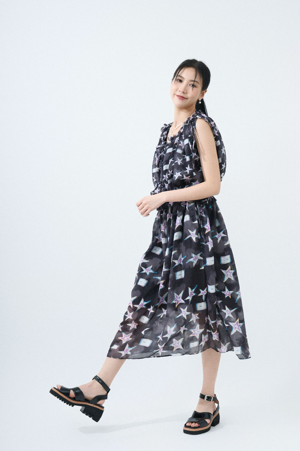 束繩星星雪紡連身長裙 (^現貨款式）
