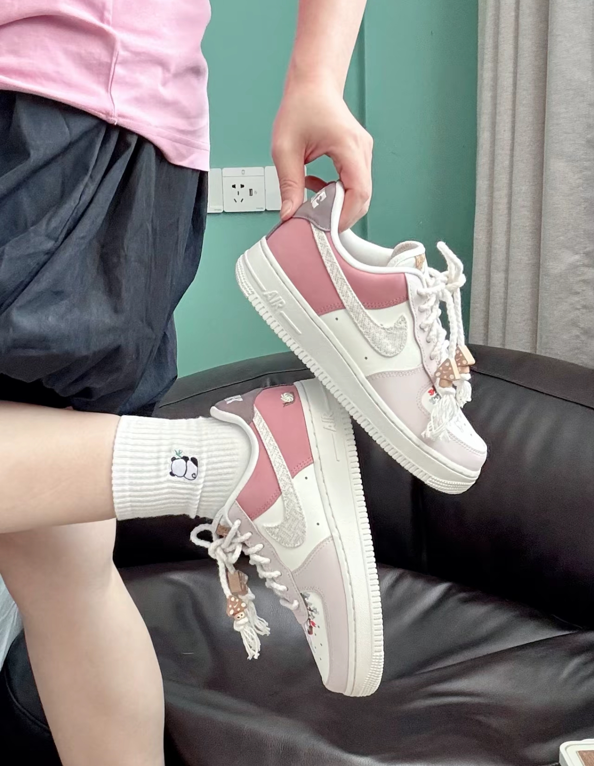 Nike Air Force 1 AF1 菇菇花園 花卉 櫻花粉 粉色 刺繡 麻繩 皮革 女款 IB8874-111/預購