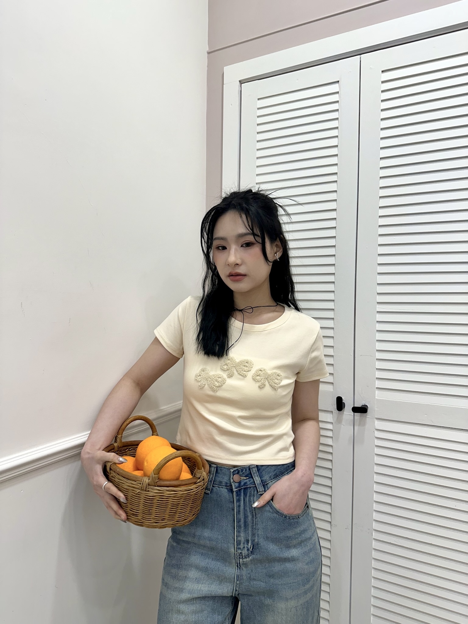 奶油色系毛巾刺繡短踢