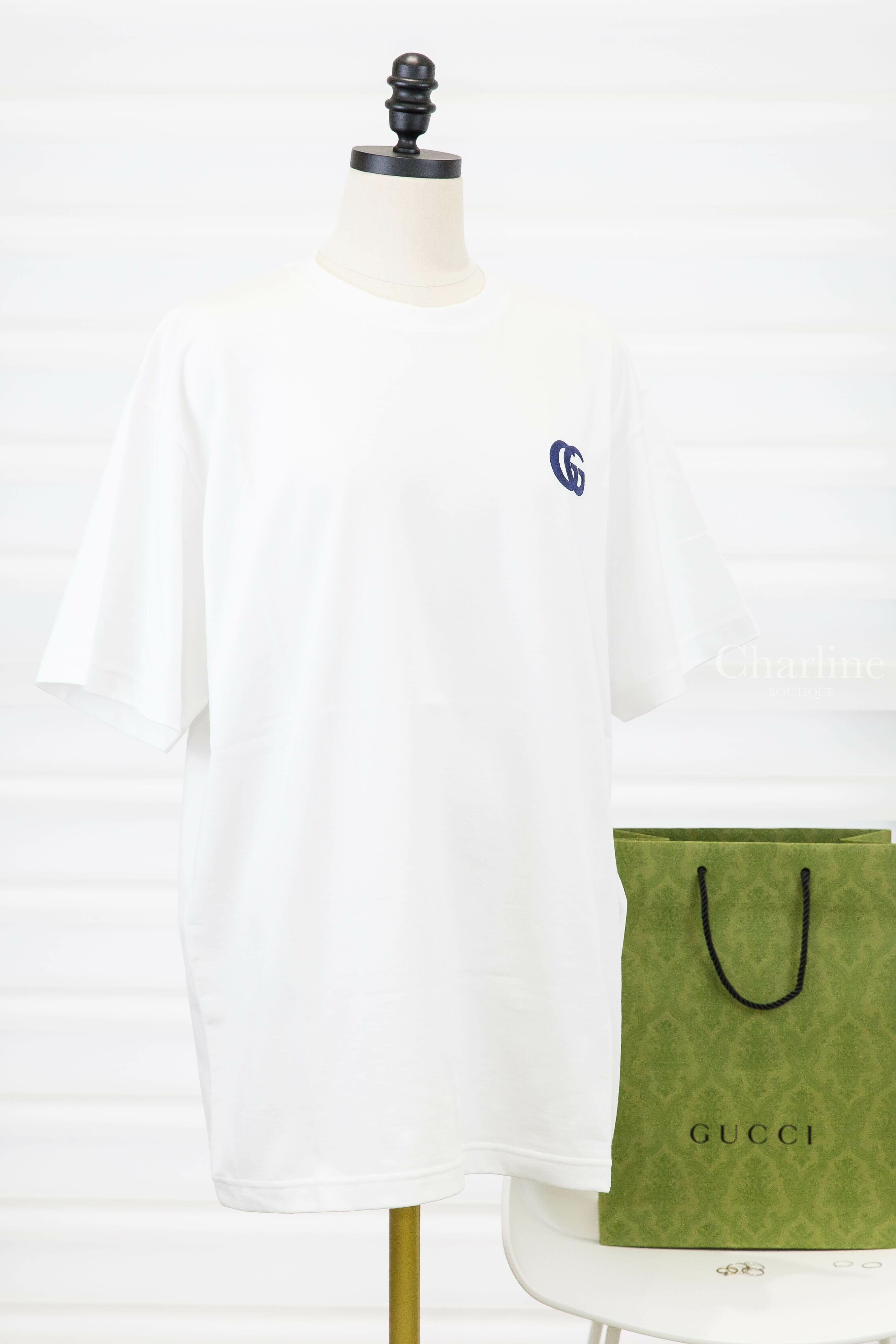 Gucci Cotton Jersey T-shirt 白色深藍刺繡GG短袖棉T-Charline Boutique 精品代購