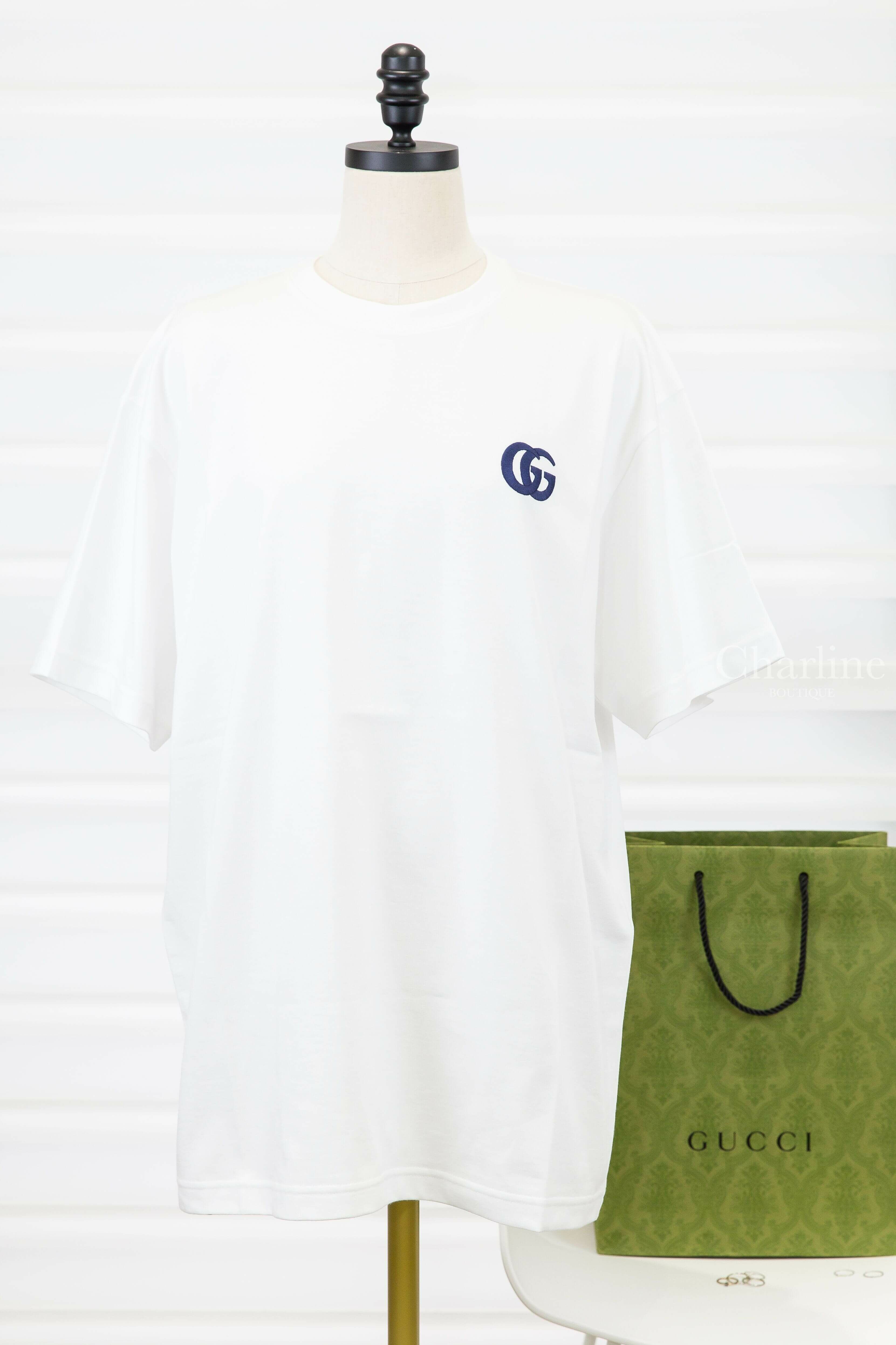 Gucci Cotton Jersey T-shirt 白色深藍刺繡GG短袖棉T