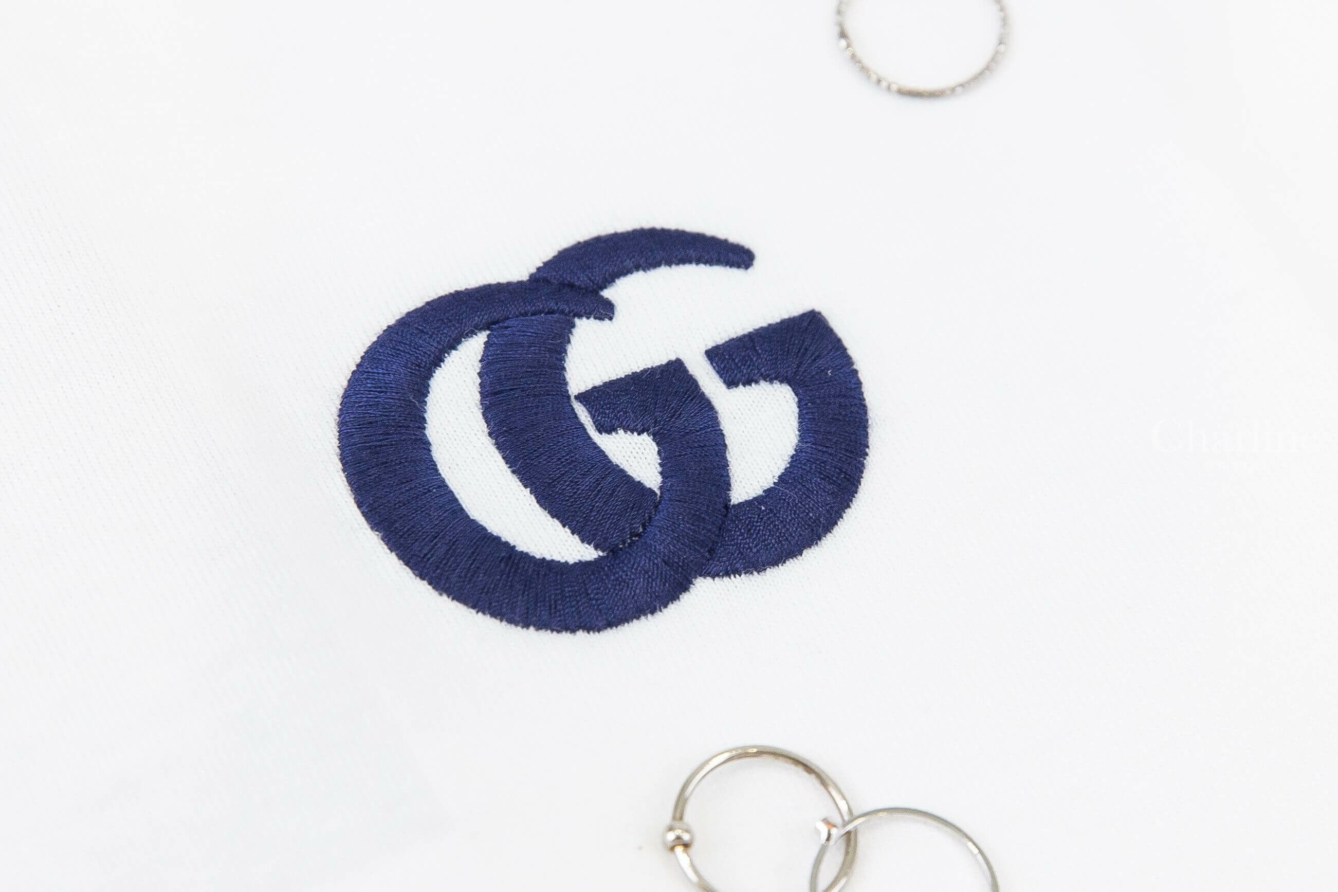 Gucci Cotton Jersey T-shirt 白色深藍刺繡GG短袖棉T