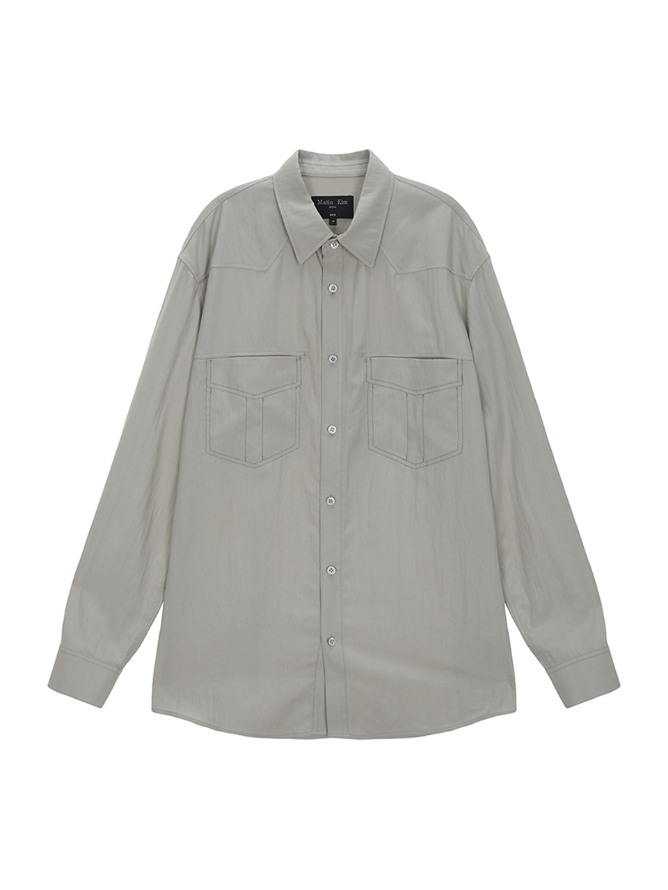 車線細節男款襯衫 淺灰