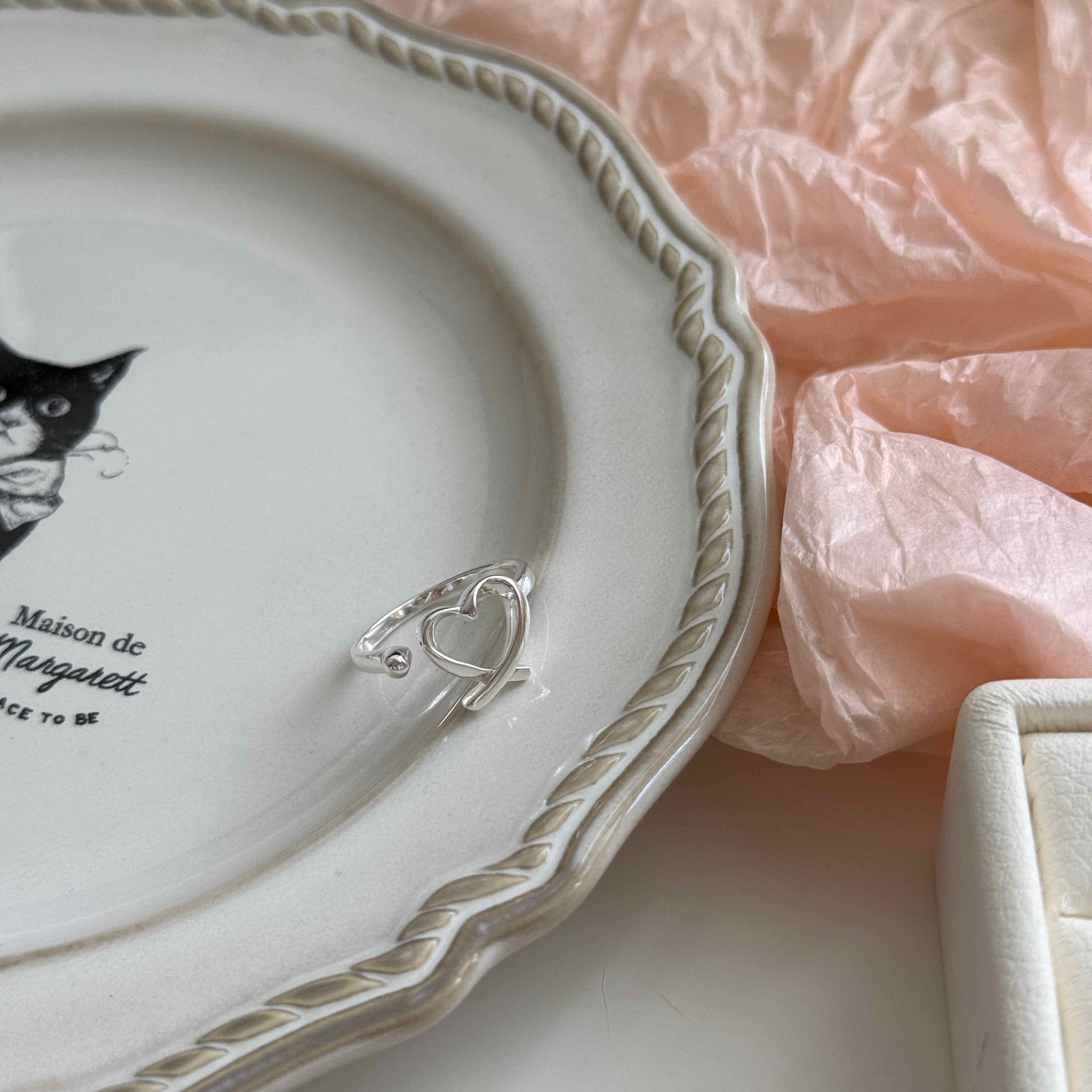 🇰🇷925 silver 厚磅手繪愛心開口戒