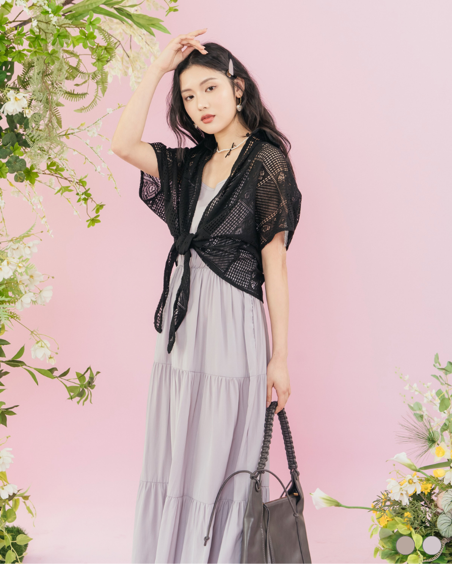 連袖鉤針罩衫兩件式蛋糕洋裝