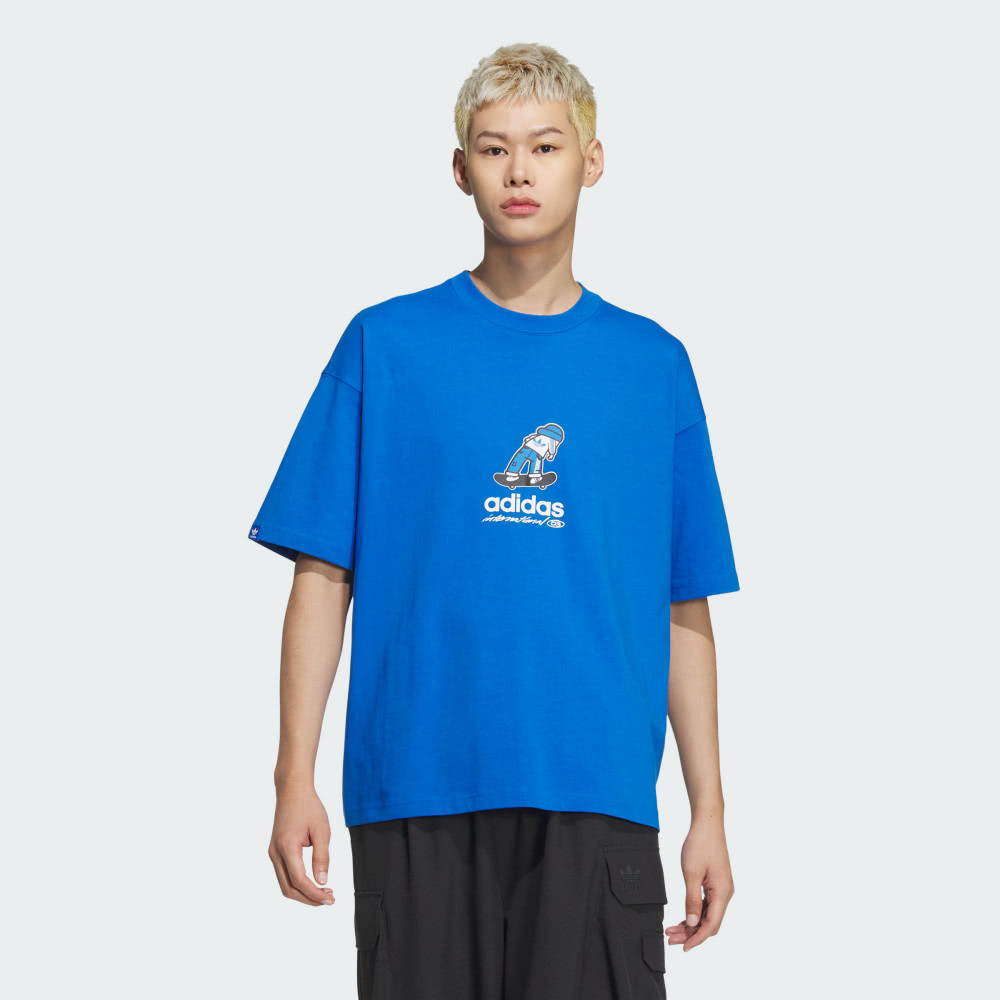 【 adidas CS TEE SS M 滑板塗鴉短TEE - 藍 】