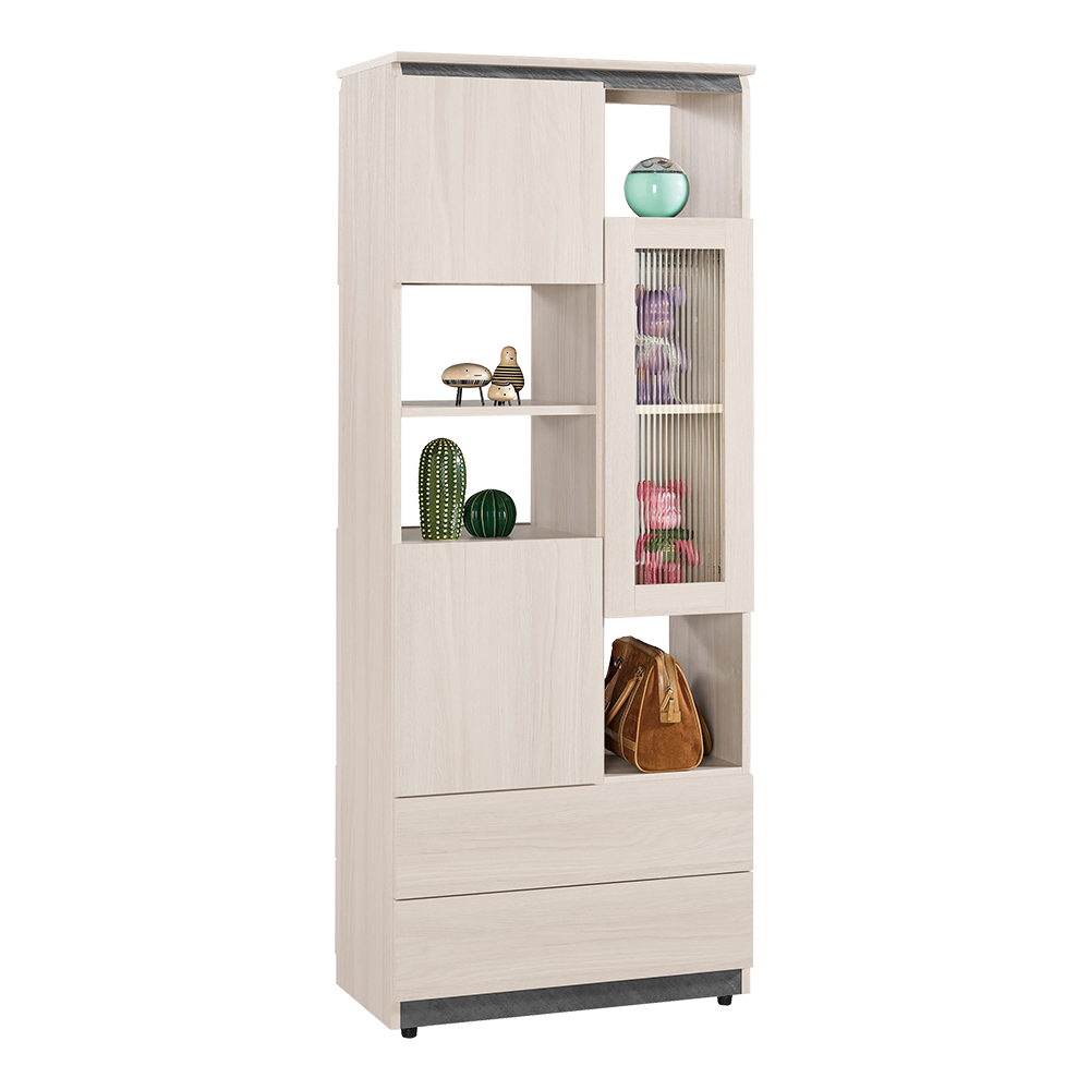 珊卓2.3尺長虹玻璃開放式雙面玄關收納櫃/隔間置物櫃/書櫃/展示櫃