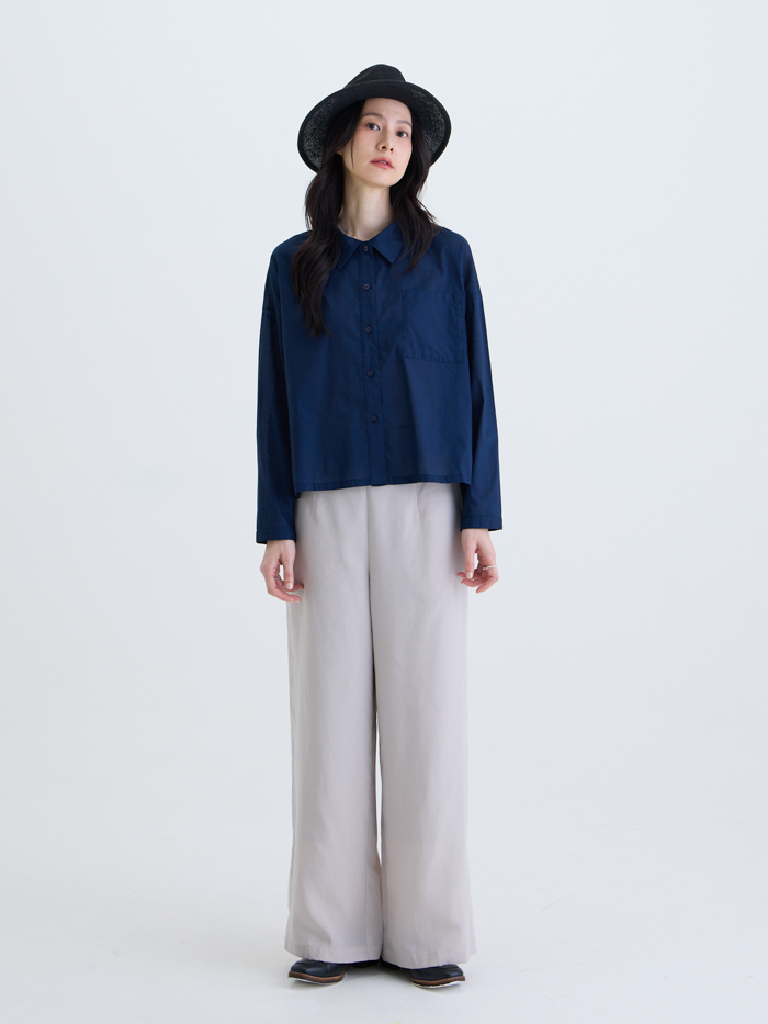 超長棉小領開襟襯衫-藏青