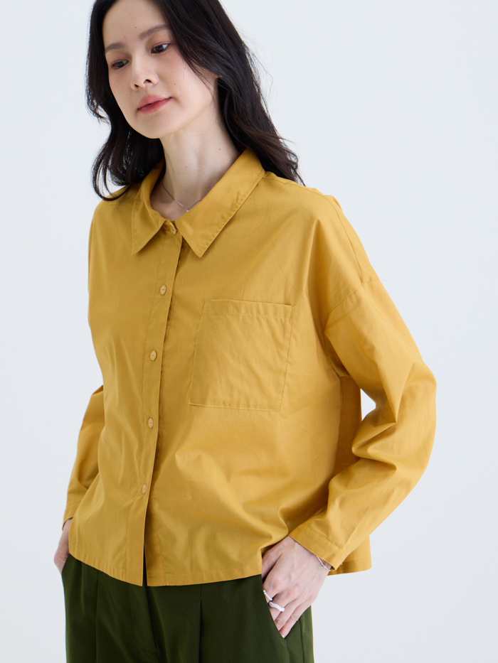 超長棉小領開襟襯衫-淡黃